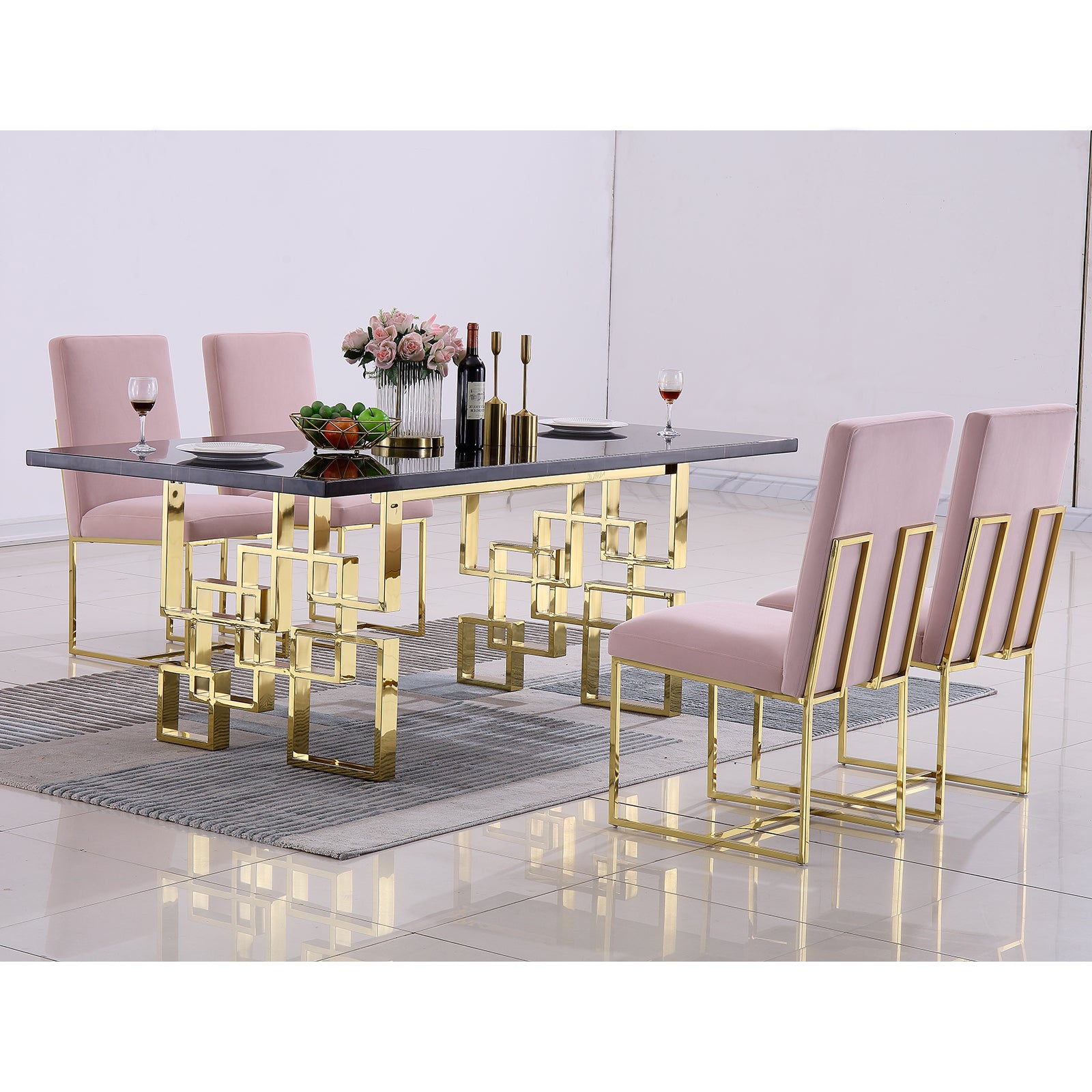 Pink Dining Chairs | Square backrest| Metal sled base | C148