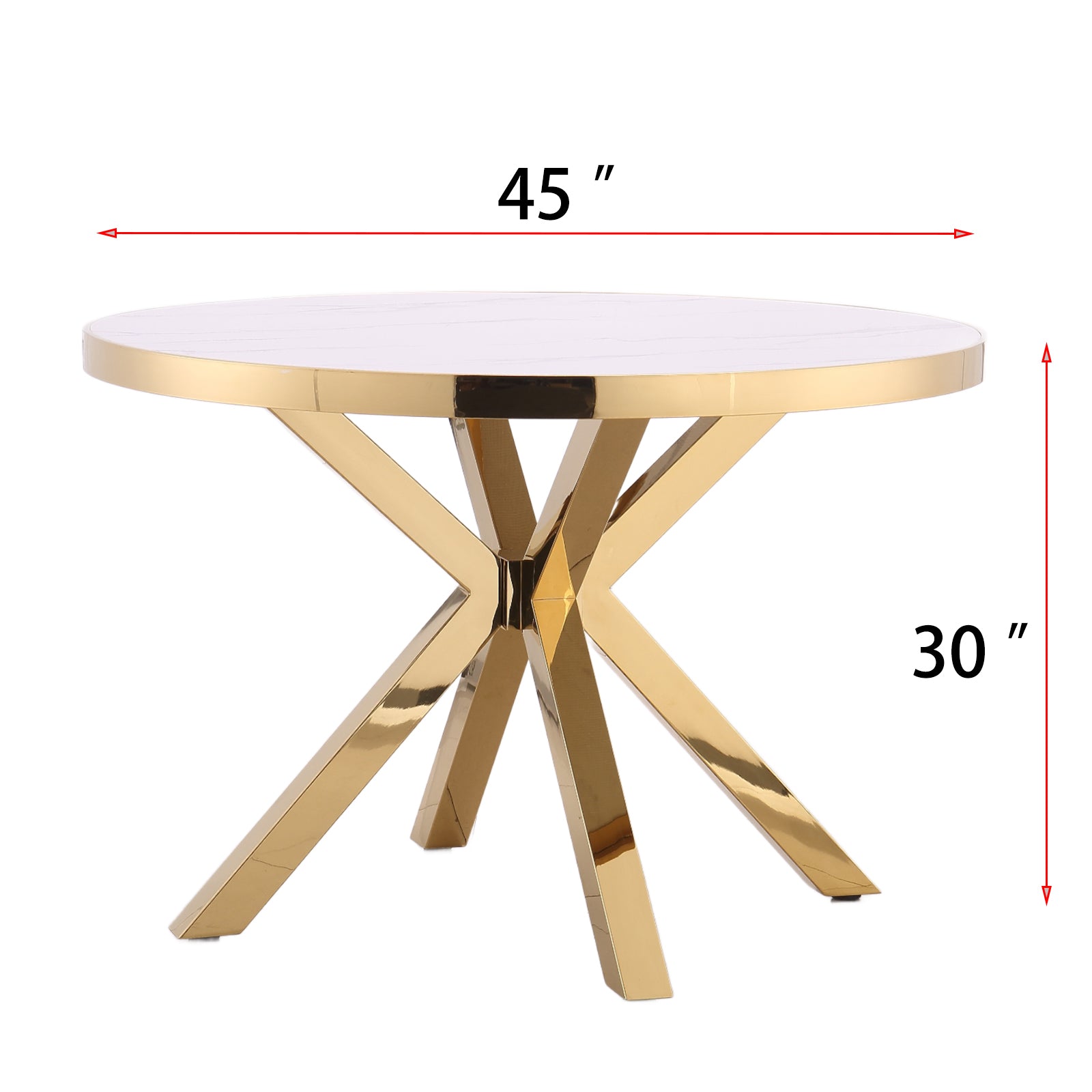 Round table | 45" White Round Top | Gold Metal X Base | T224