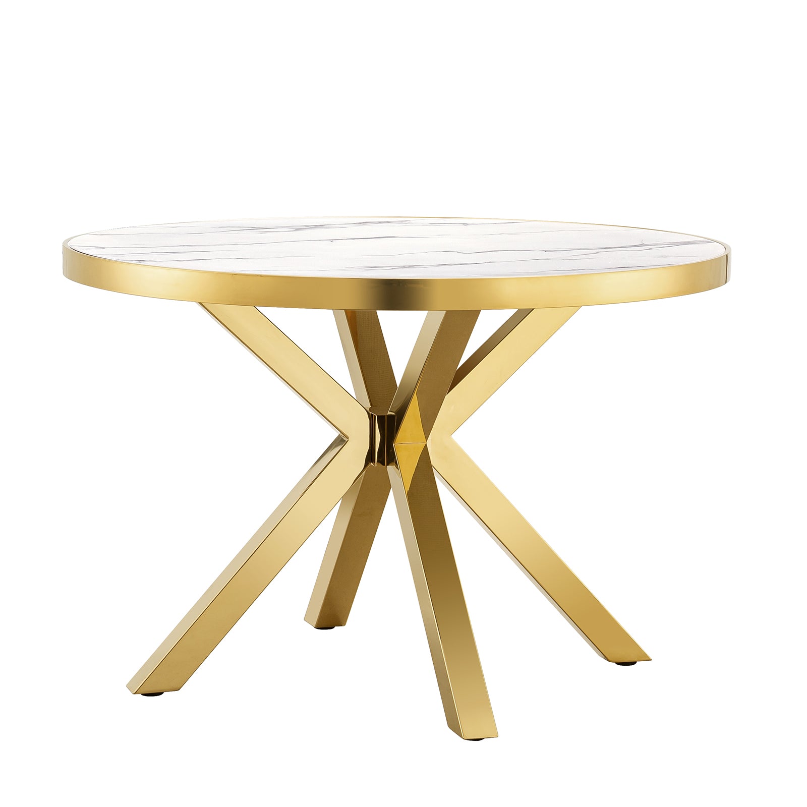 Round table | 45" White Round Top | Gold Metal X Base | T224