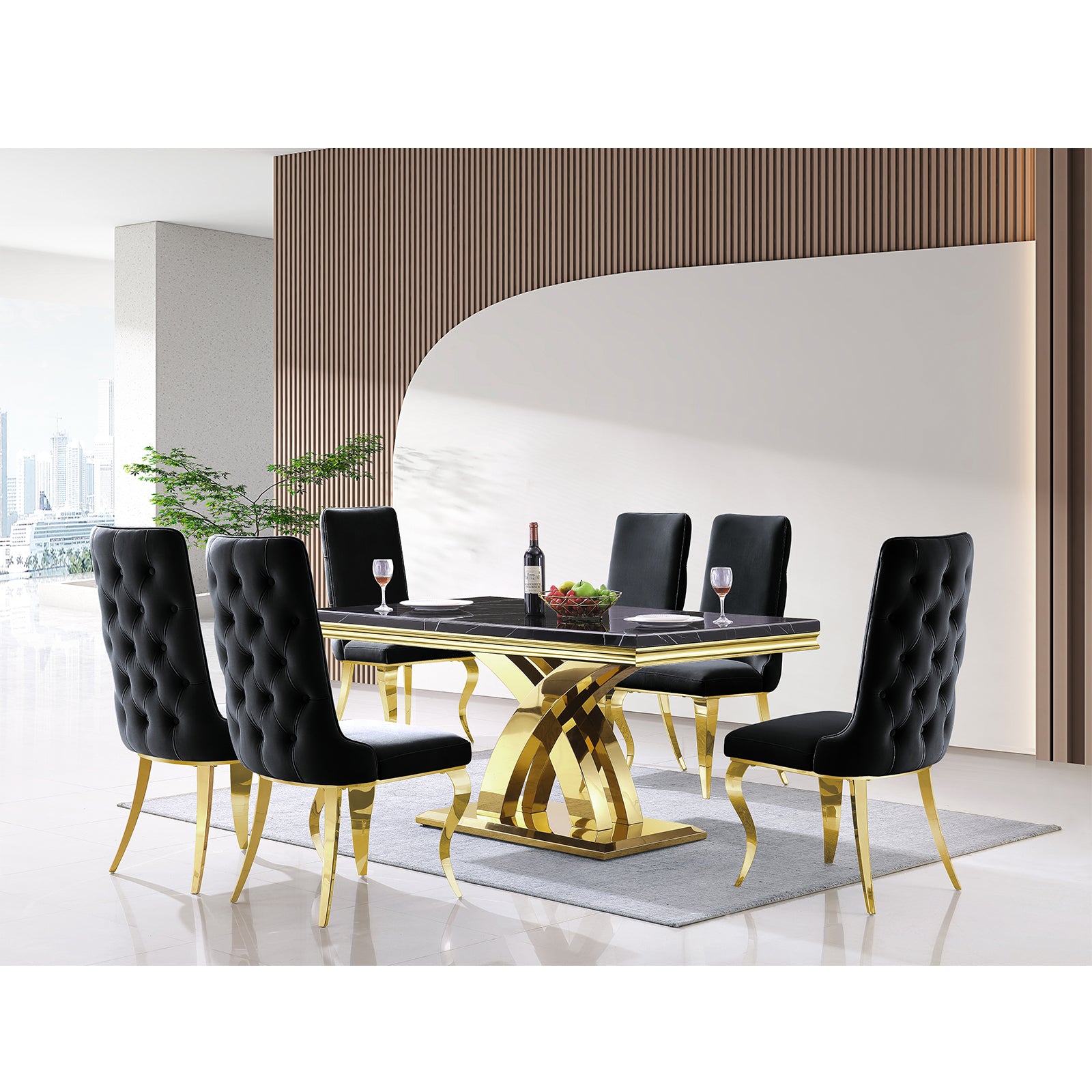 636-Set | AUZ Black and Gold Dining room Sets for 6