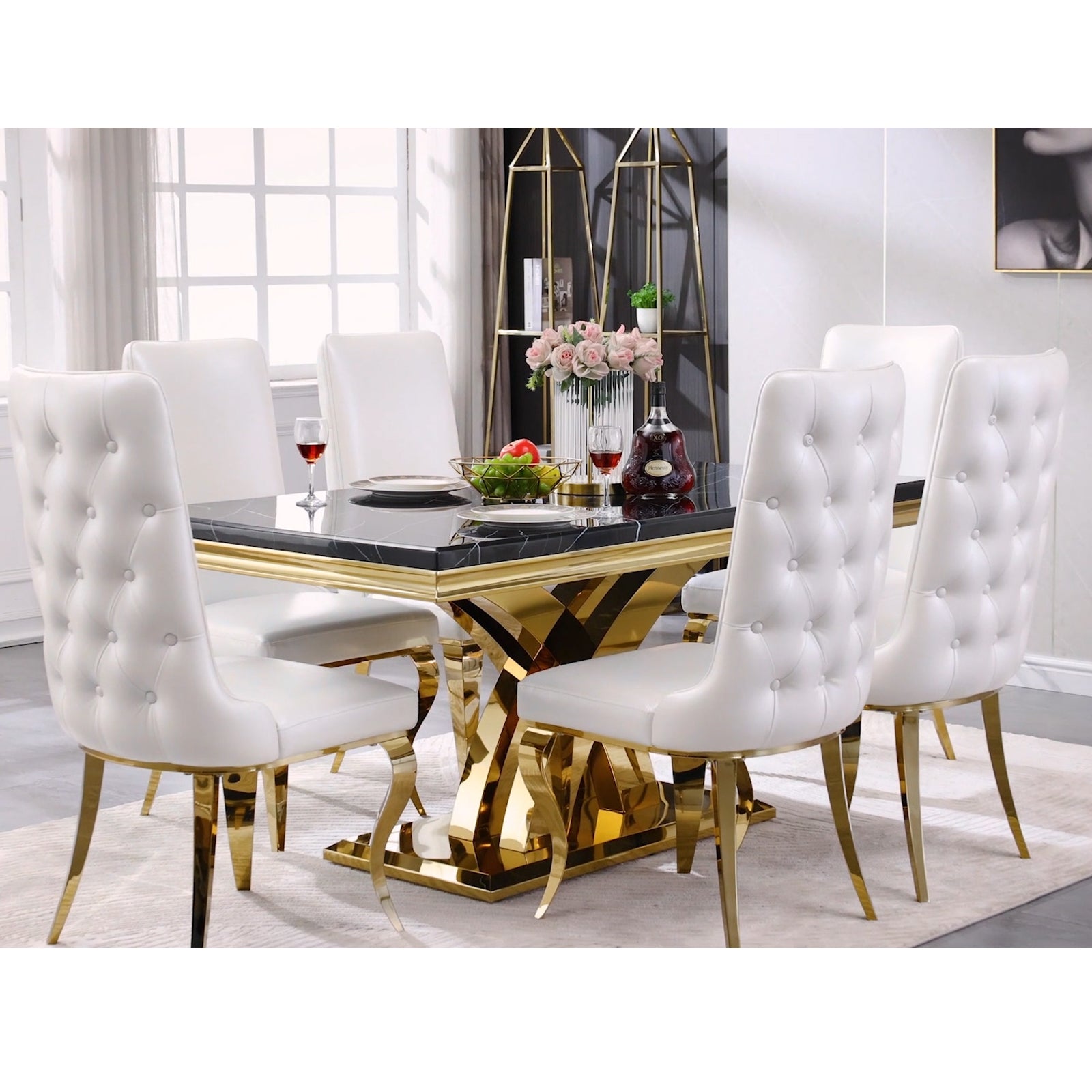 637-Set | AUZ White and Gold Dining room Sets for 6