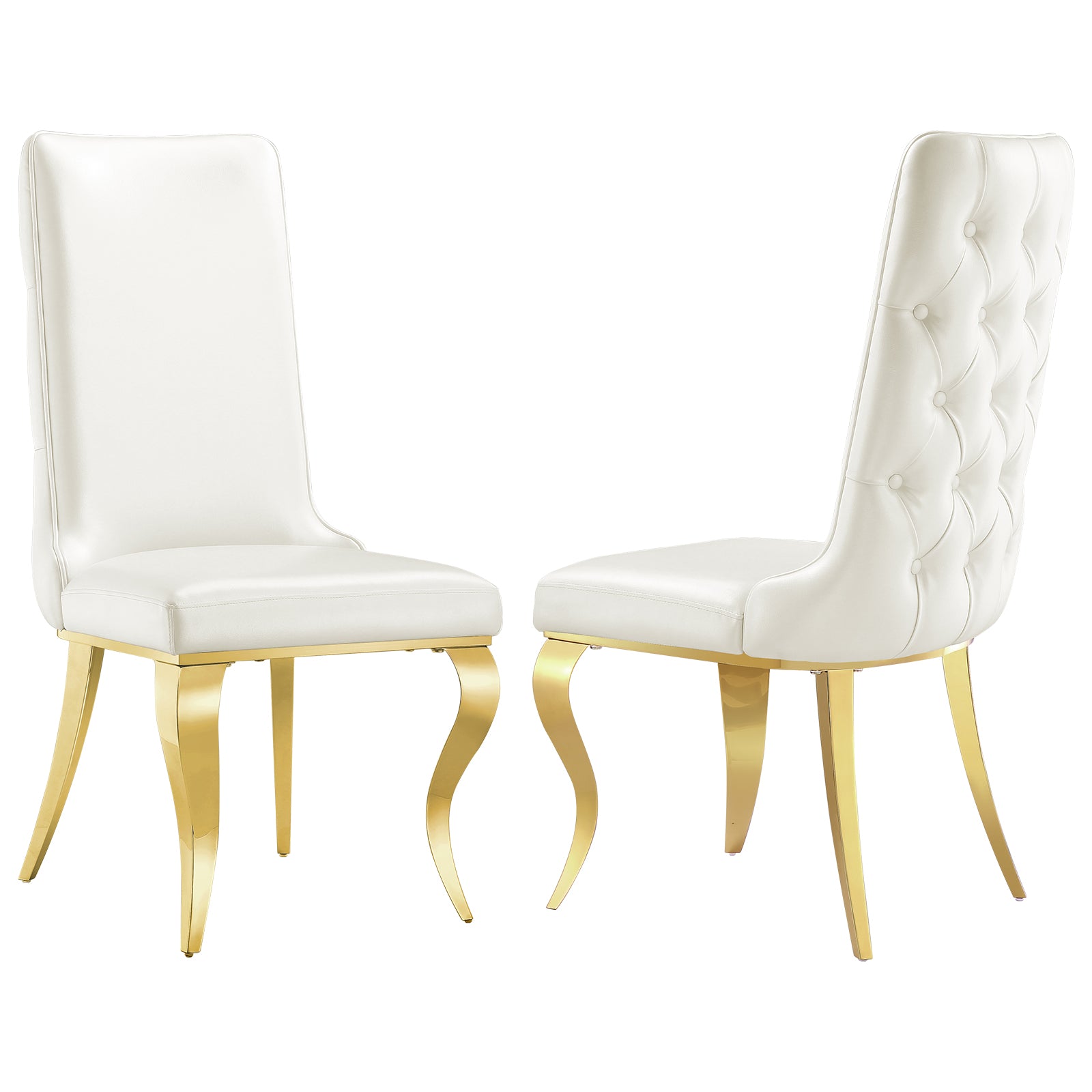 White and Gold leather Dining Chairs with Gold metal legs | C163