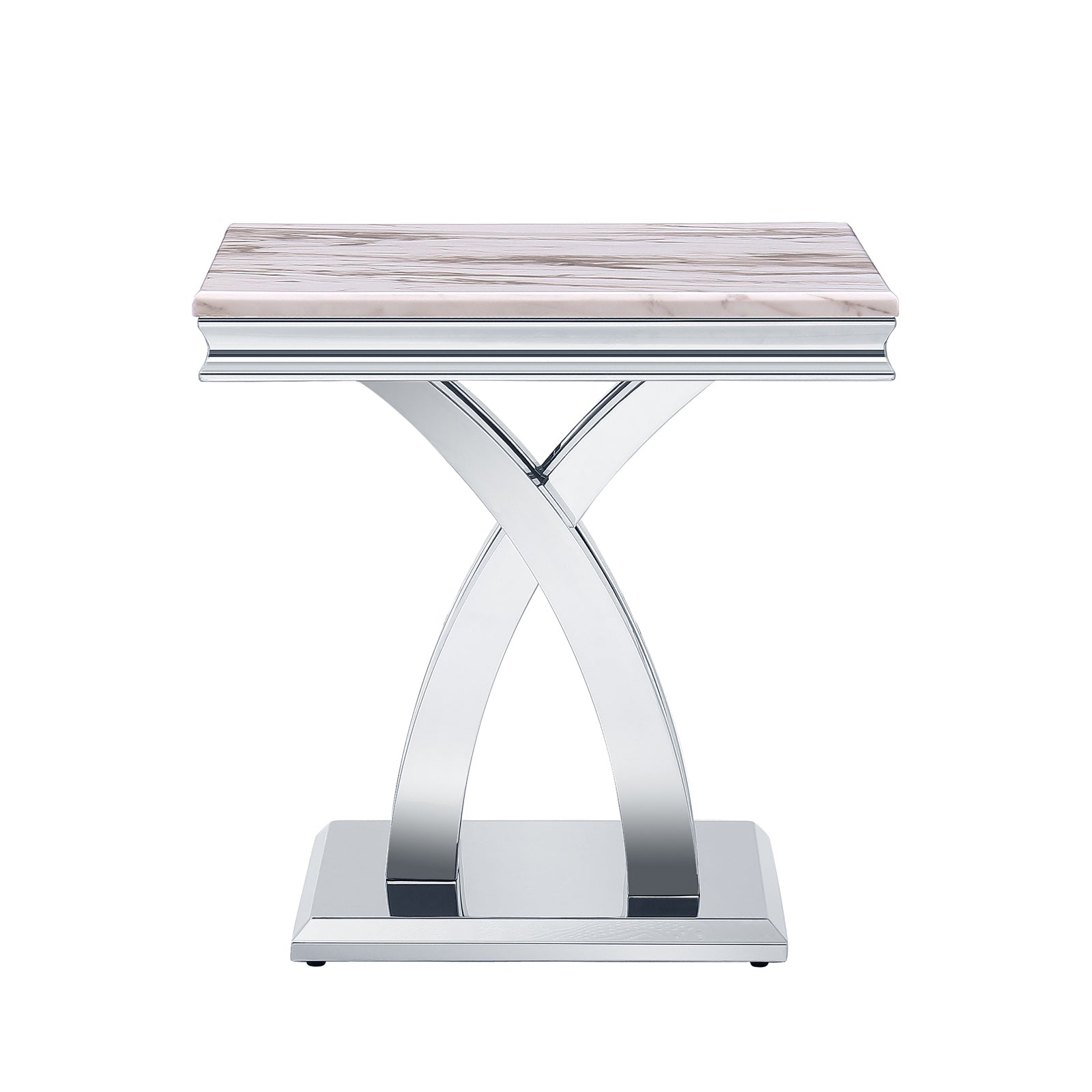 Silver End Table with Double X Pedestal | E417