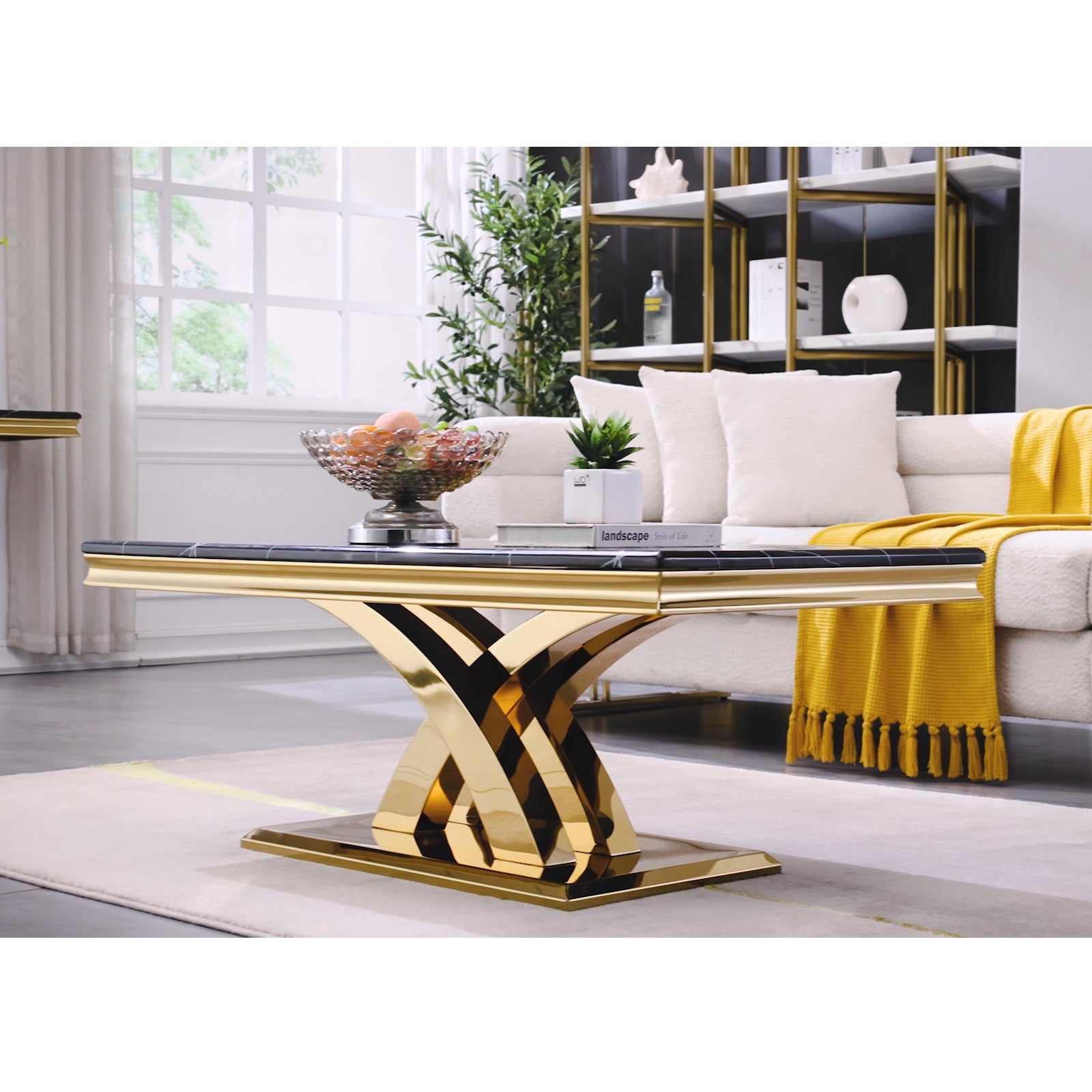 Black Gold Living room table Set | Metal X Base | L213