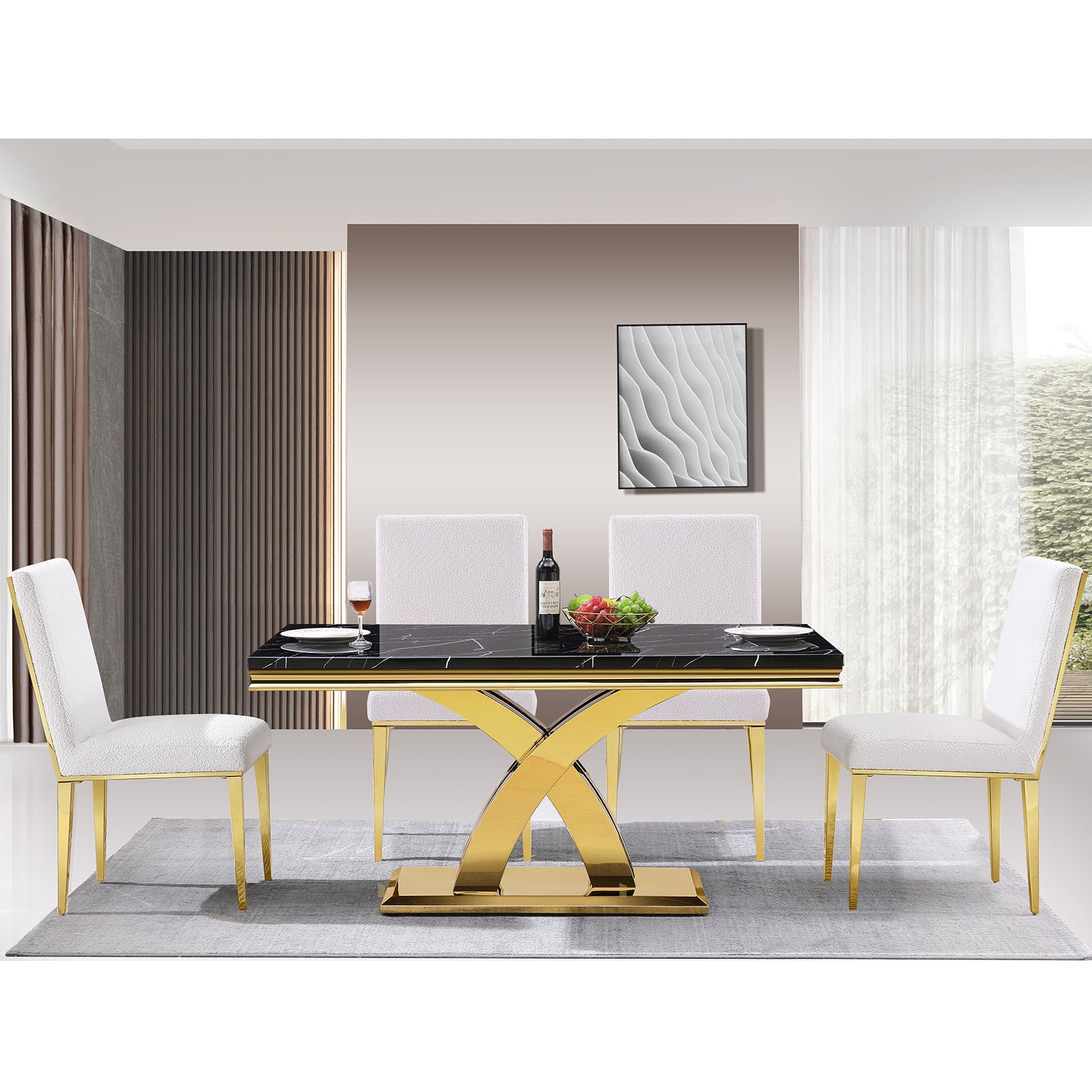639-Set | AUZ White and Gold Dining room Sets for 6