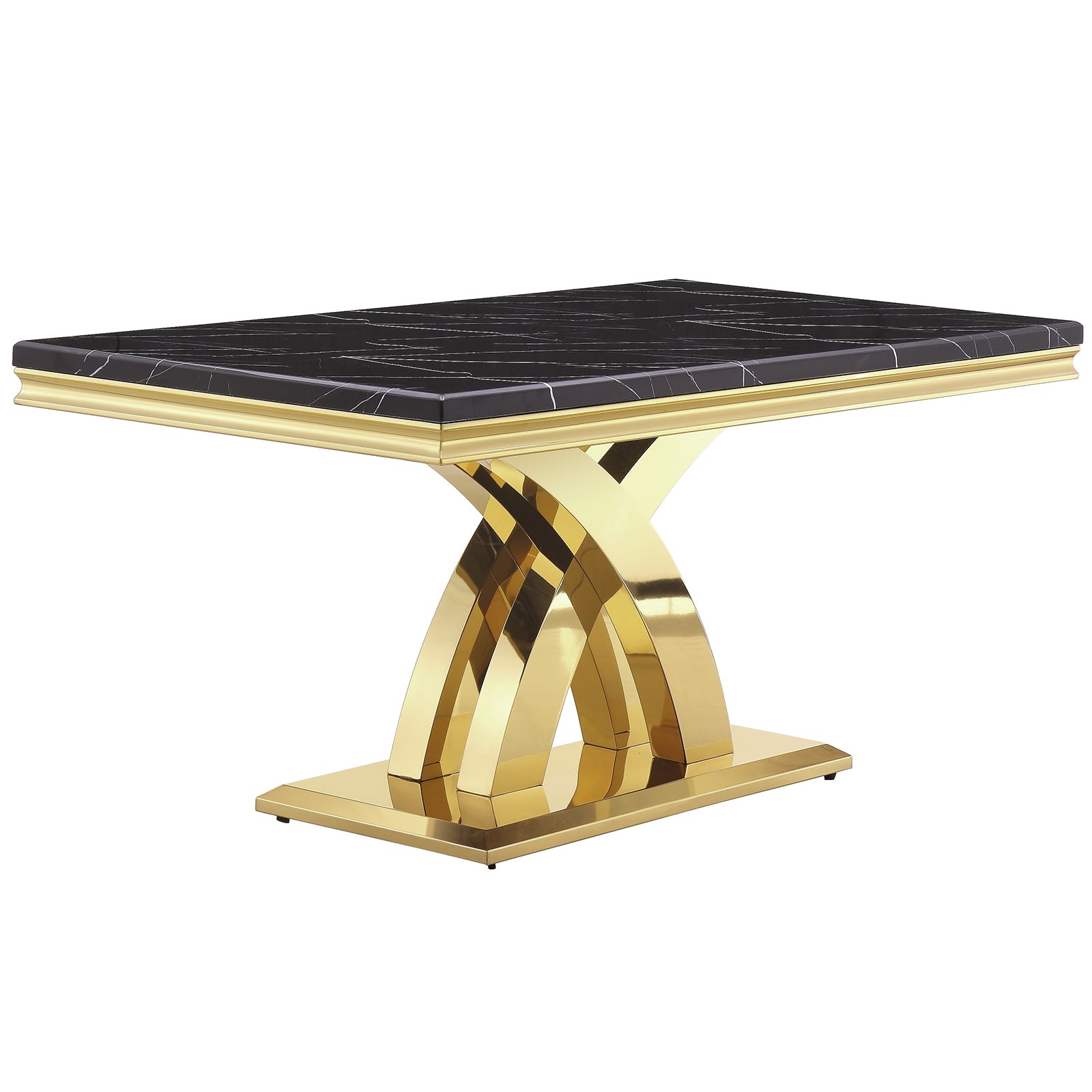 Black Gold DIning table | 65'' Rectangular Top | Metal Double X Base | T200