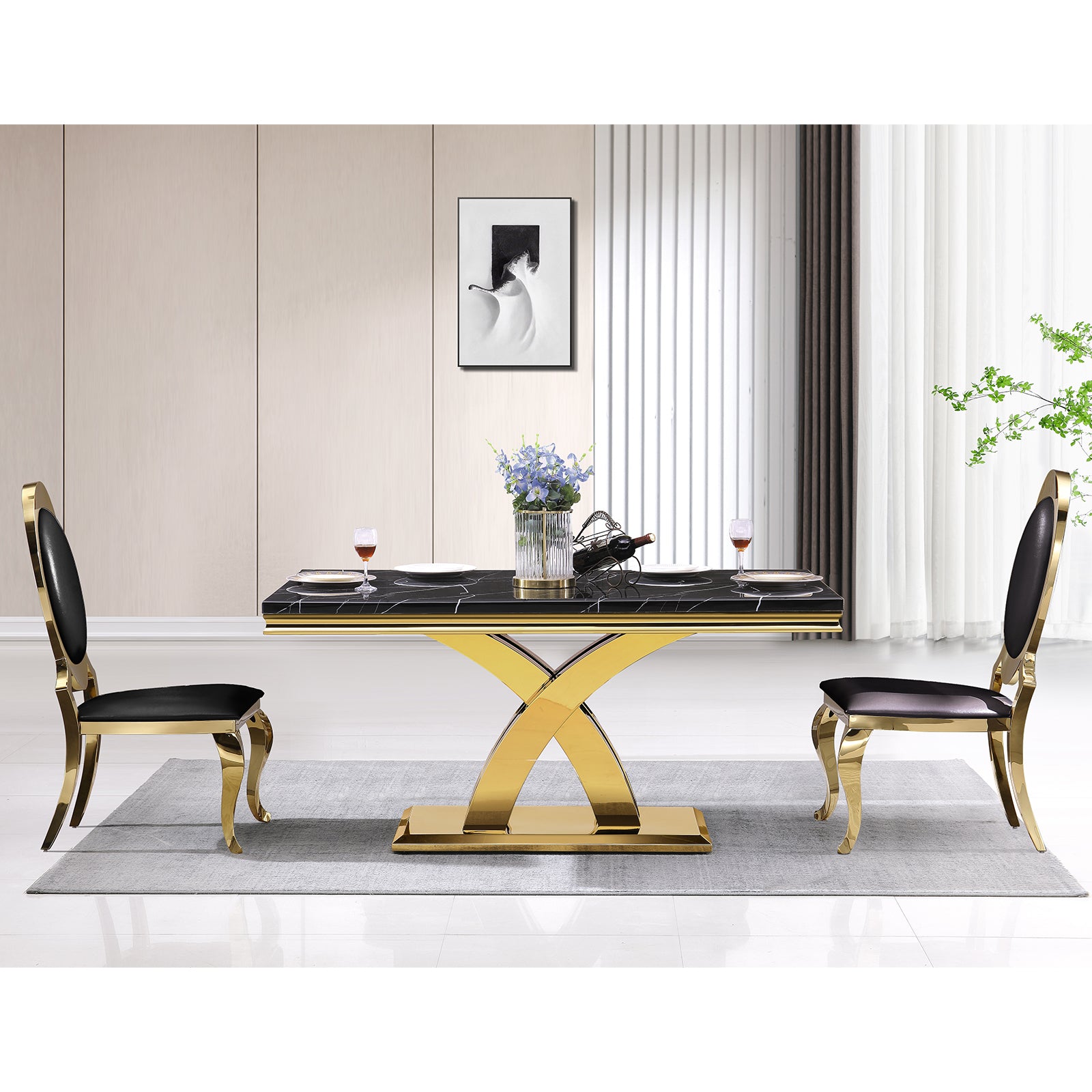 641-Set | AUZ Black and Gold Dining room Sets for 6