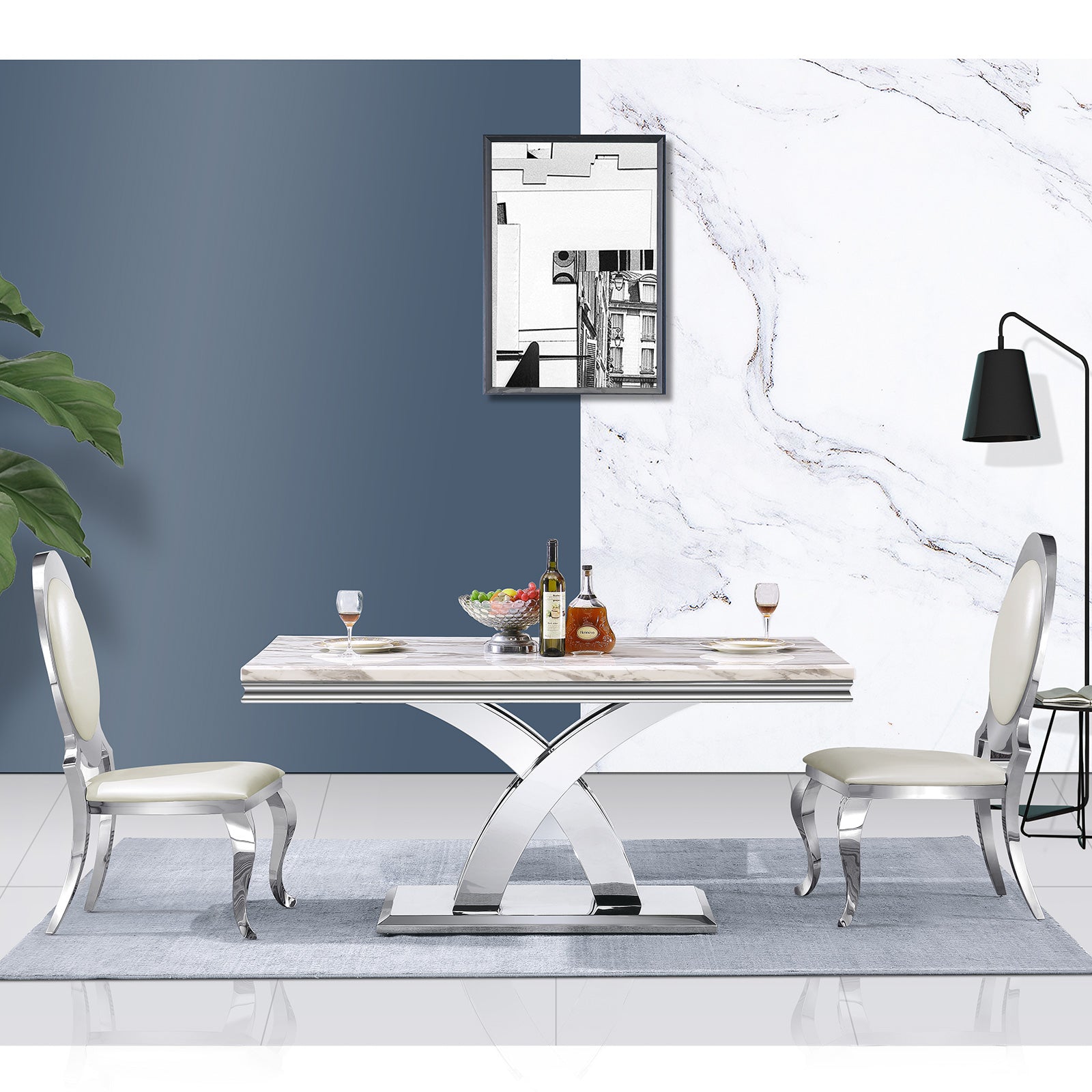 642-Set | AUZ White and Silver Dining room Sets for 6