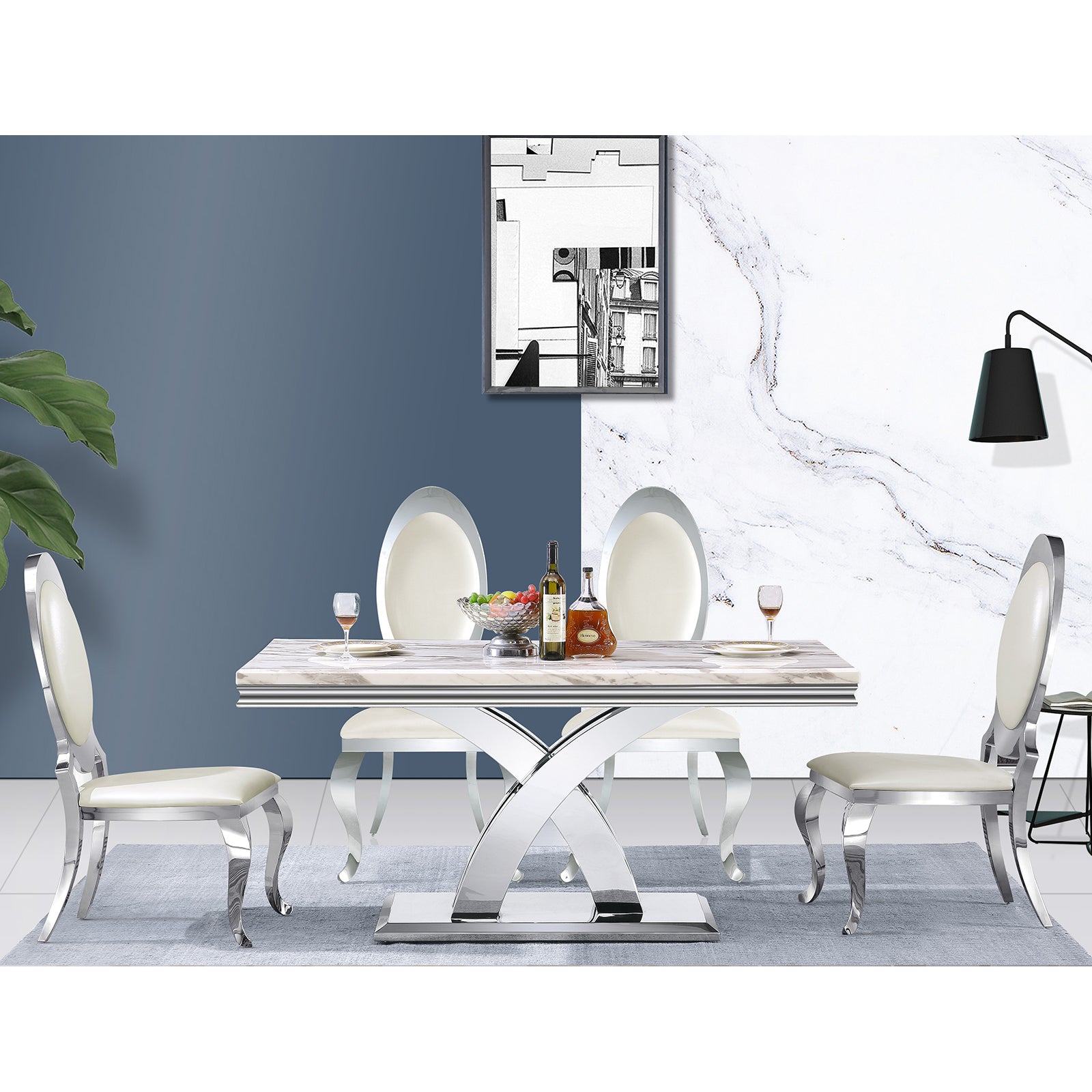642-Set | AUZ White and Silver Dining room Sets for 6