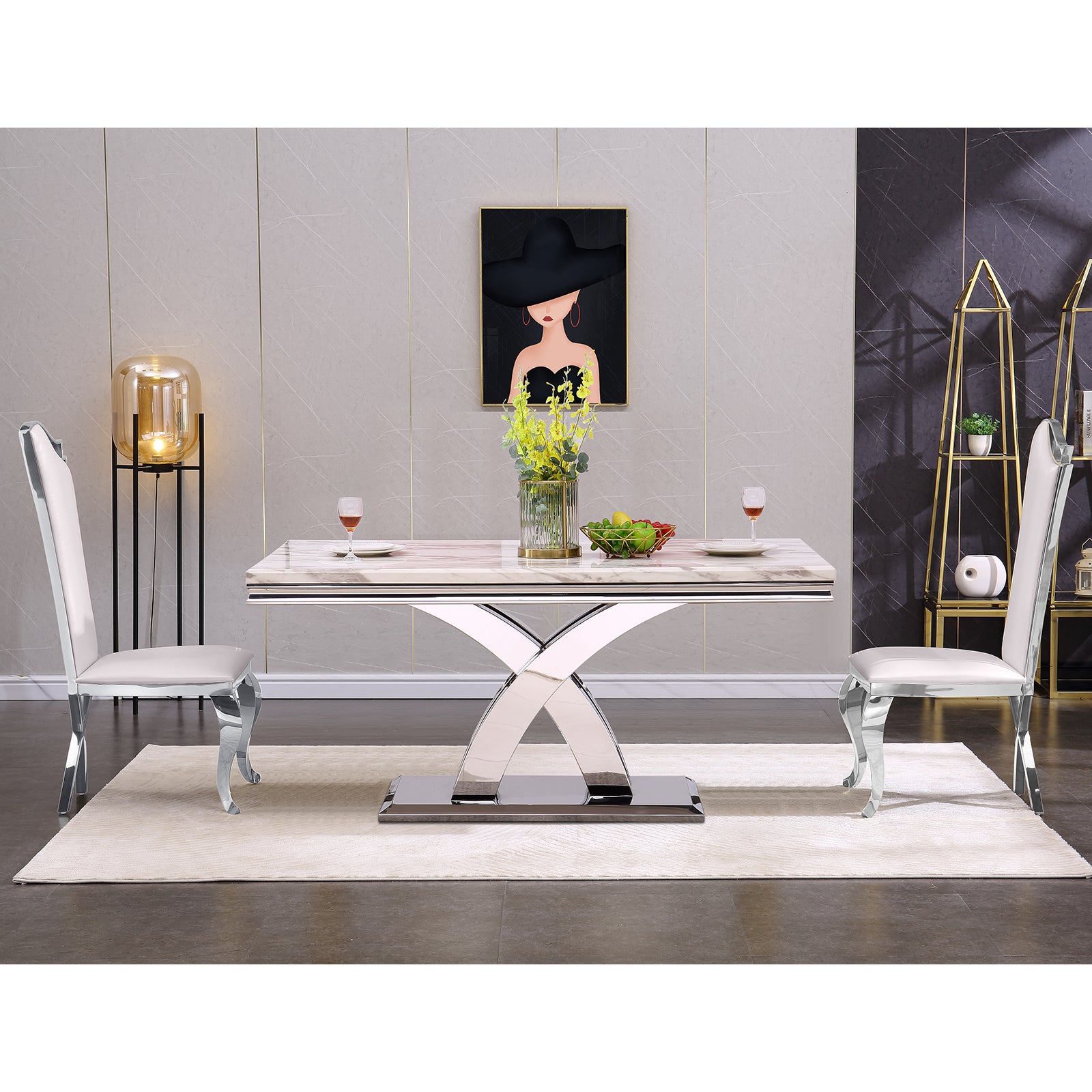 645-Set | AUZ White and Silver  Dining room Sets for 6