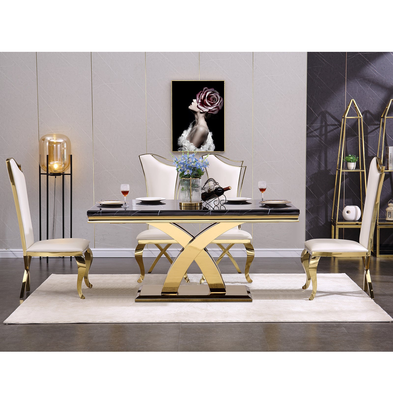 644-Set | AUZ White and Gold  Dining room Sets for 6
