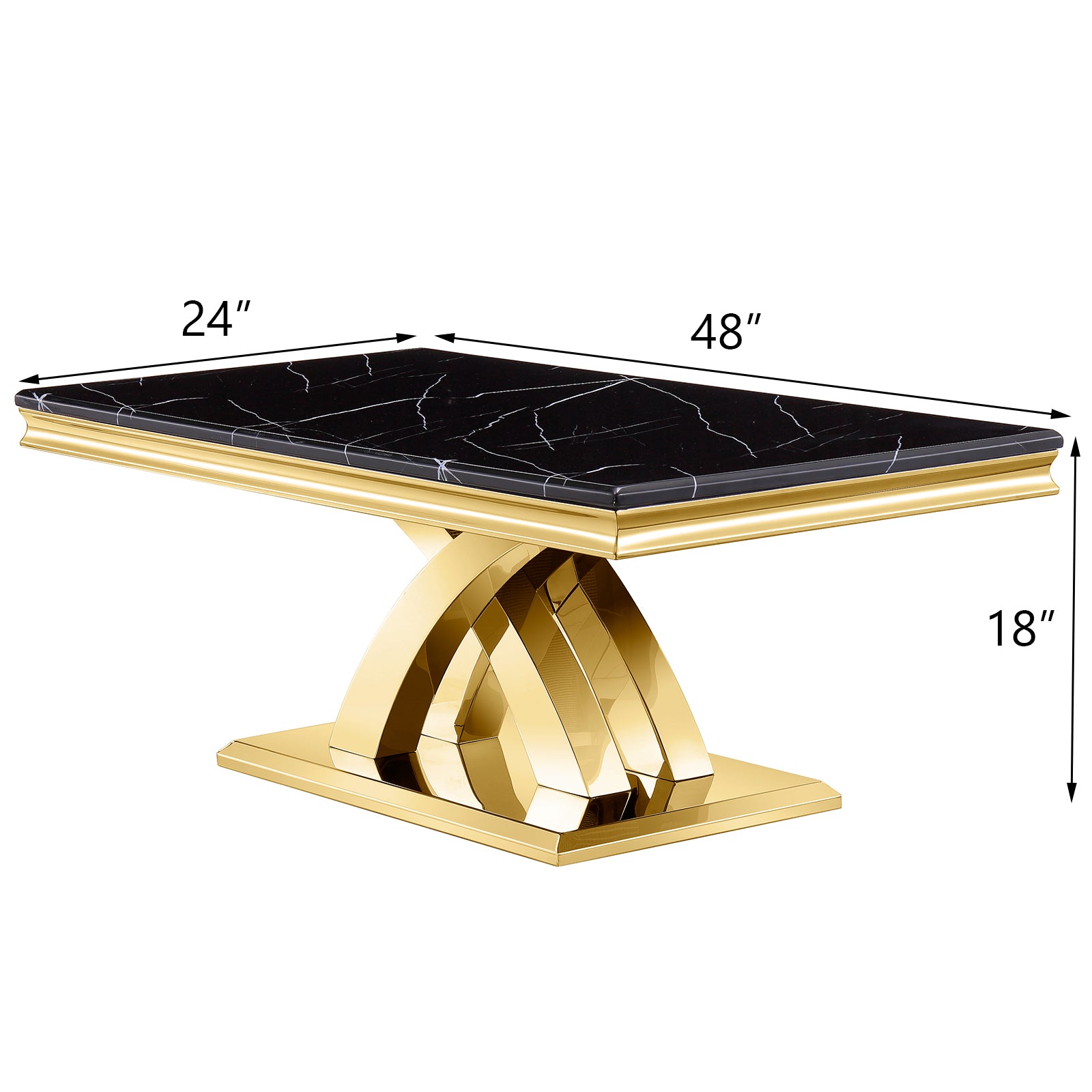 Gold Coffee Table with Metal Double X Base | F312