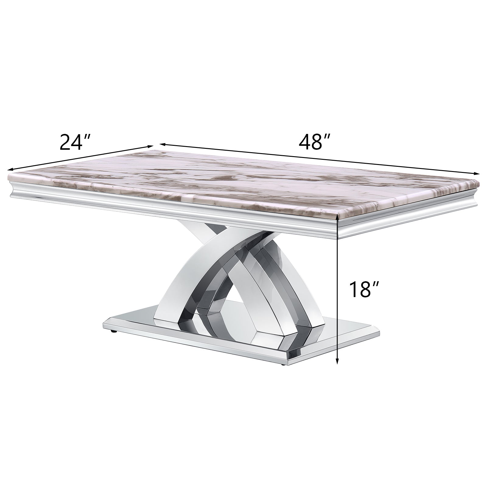 Silver Coffee Table with Metal Double X Base | F313