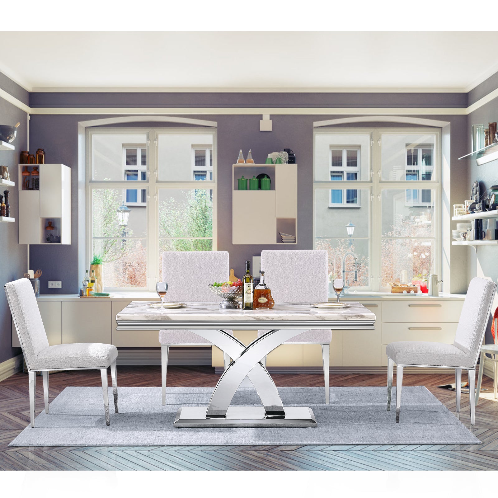 638-Set | AUZ White and Silver Dining room Sets for 6