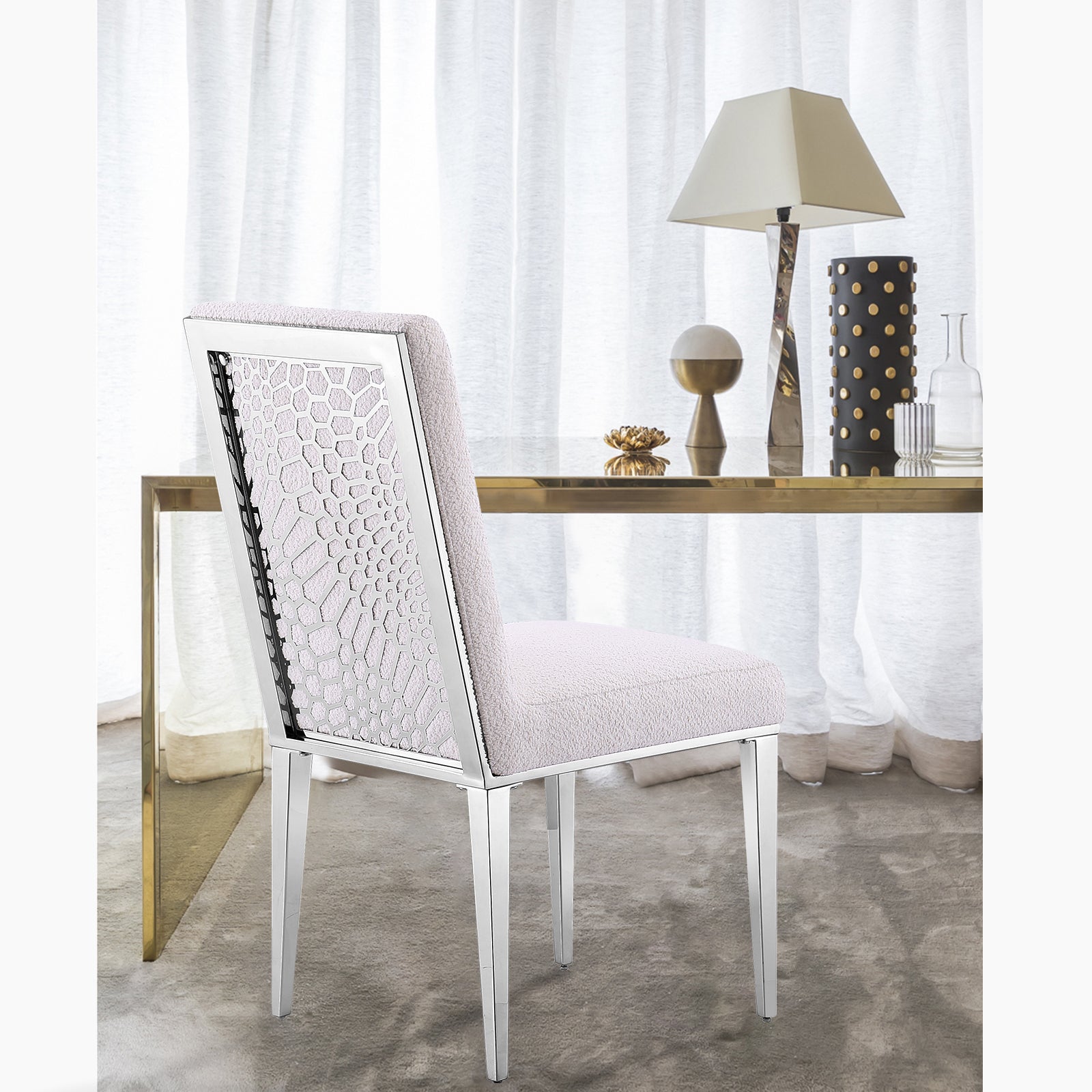 Boucle Dining Chairs |Metal pattern back|Metal legs| C108