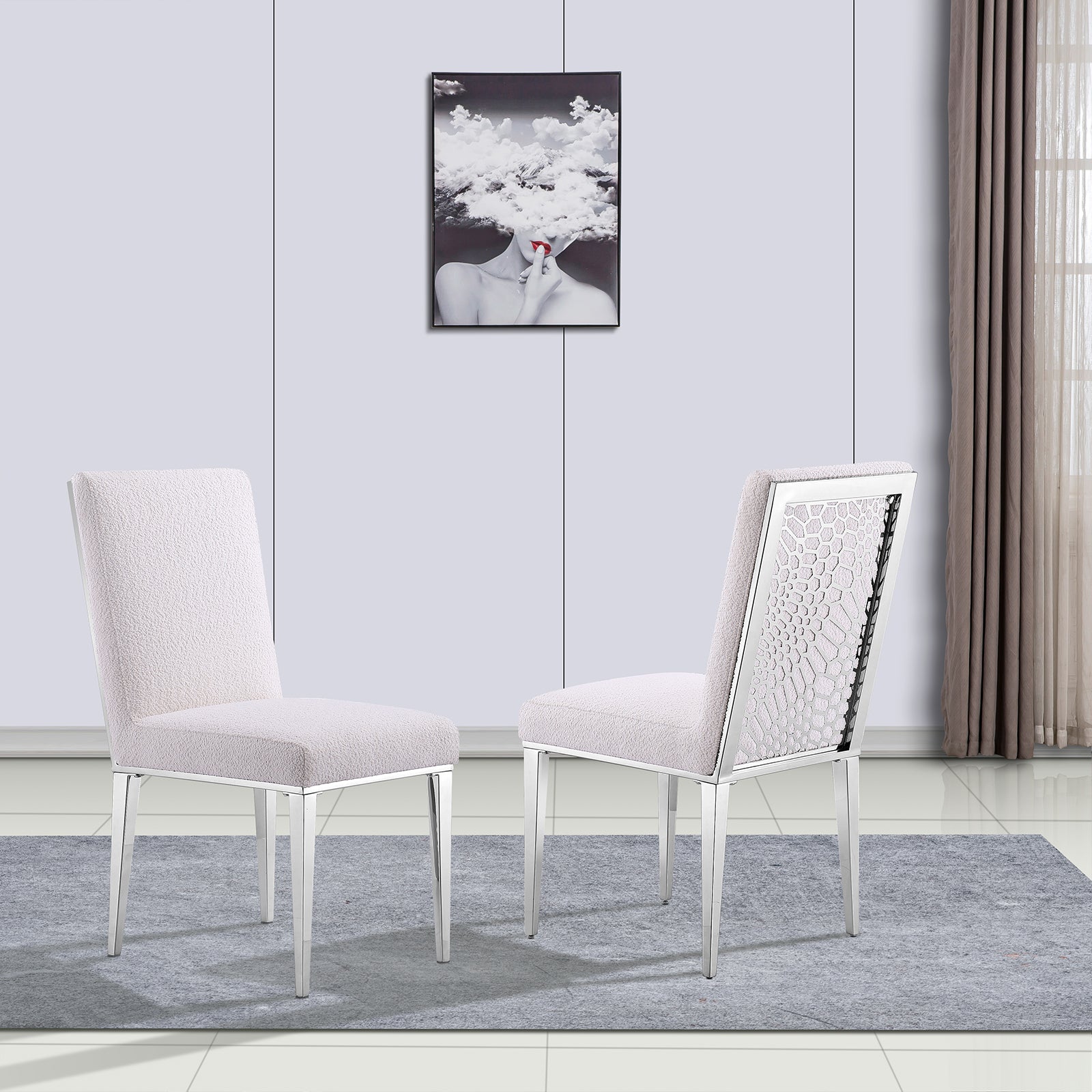 Boucle Dining Chairs |Metal pattern back|Metal legs| C108