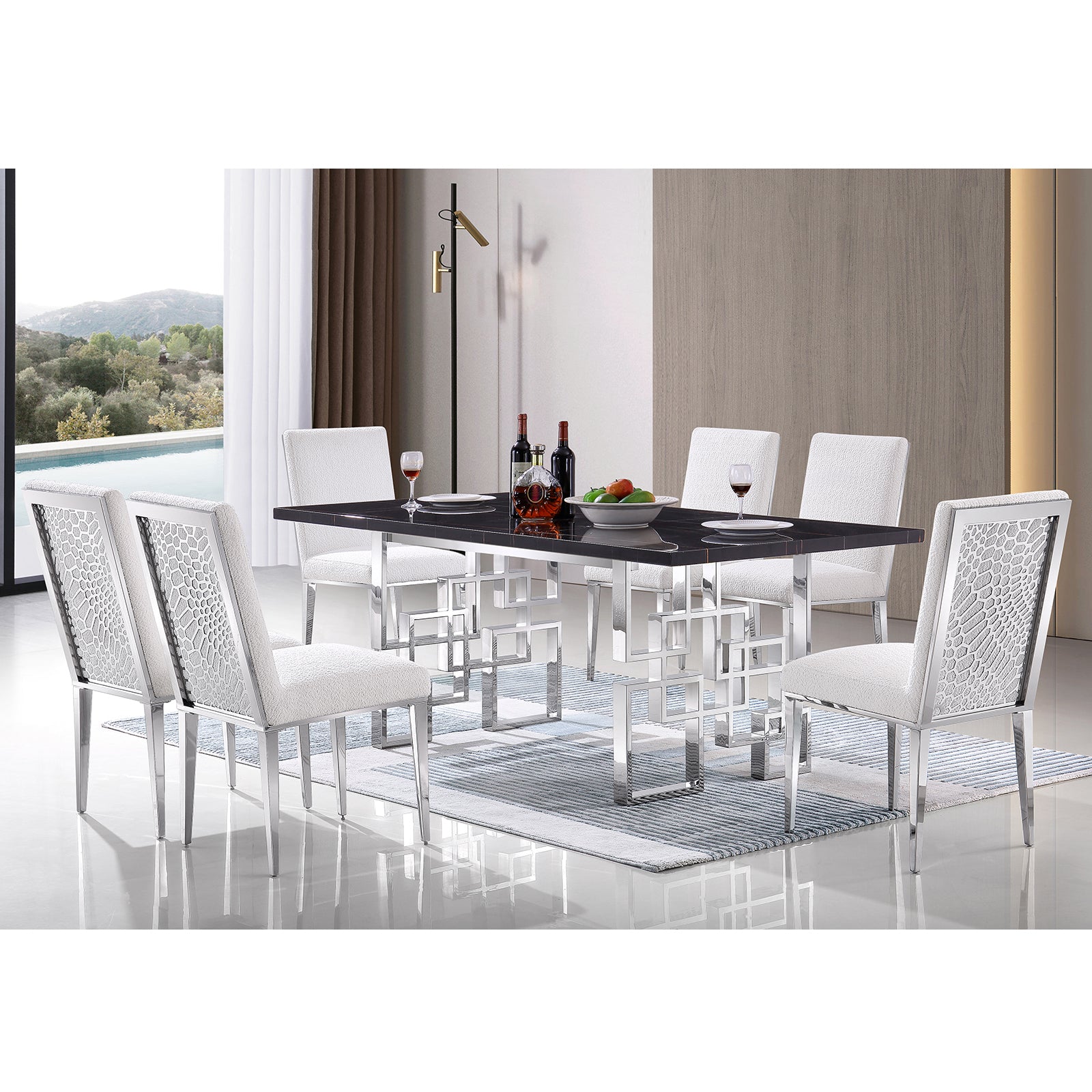 688-Set | AUZ Black and Silver Dining room Sets for 6
