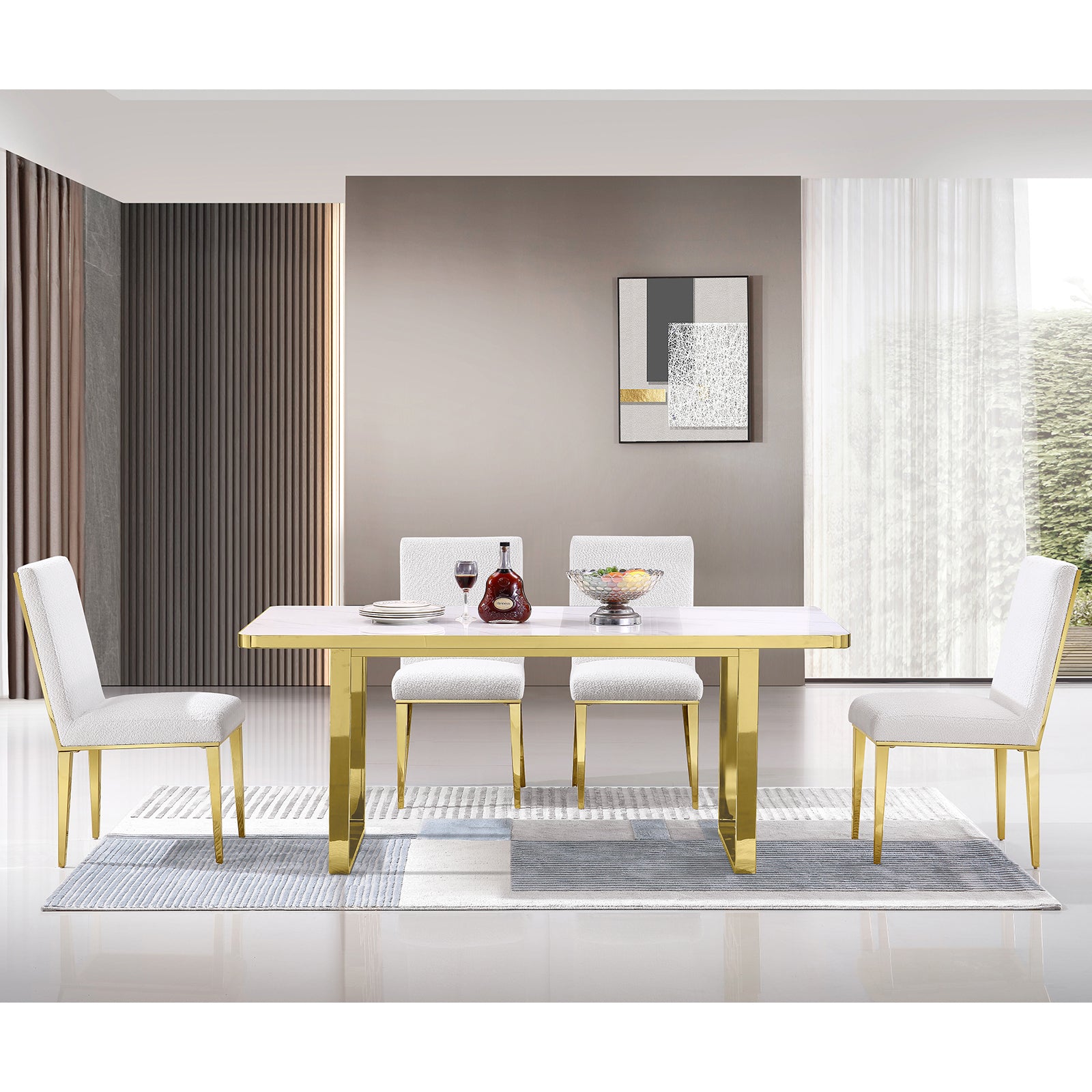 699 Set | AUZ White and gold Dining room Sets for 6