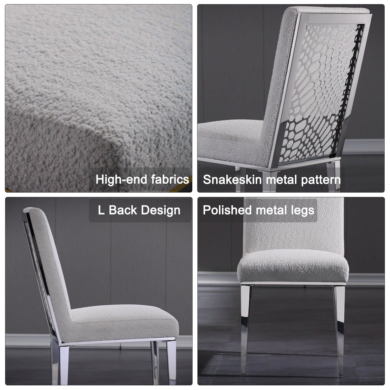 Boucle Dining Chairs |Metal pattern back|Metal legs| C108