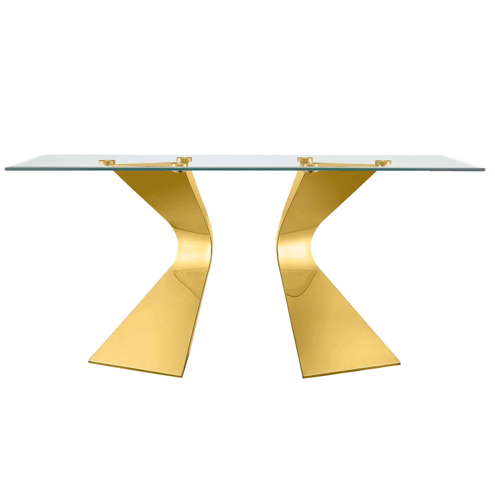 Glass dining table | 78" table Top | Gold Triangular Metal Legs | T226
