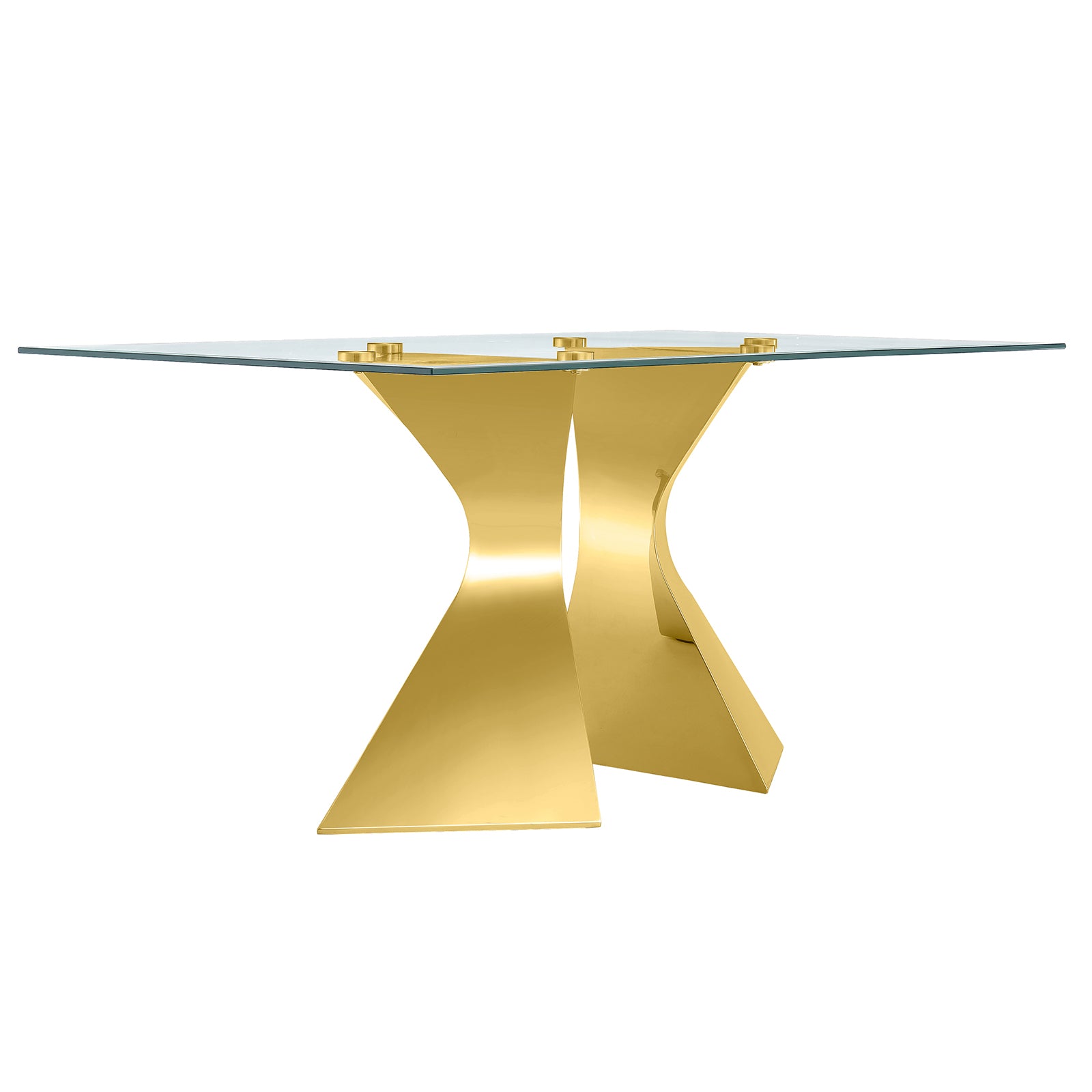 Glass dining table | 78" table Top | Gold Triangular Metal Legs | T226