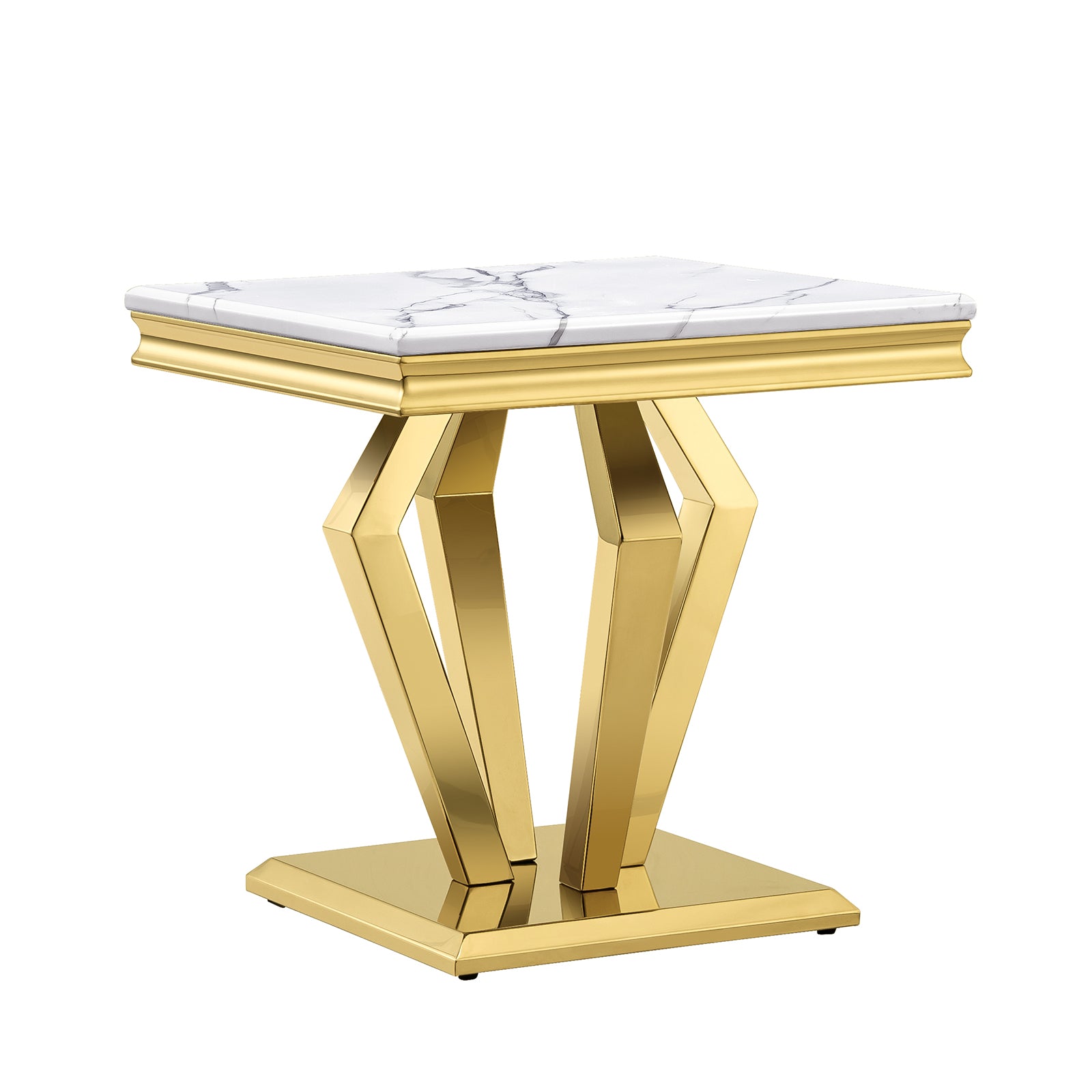 End Table with Gold Geometric Metal Base | E422