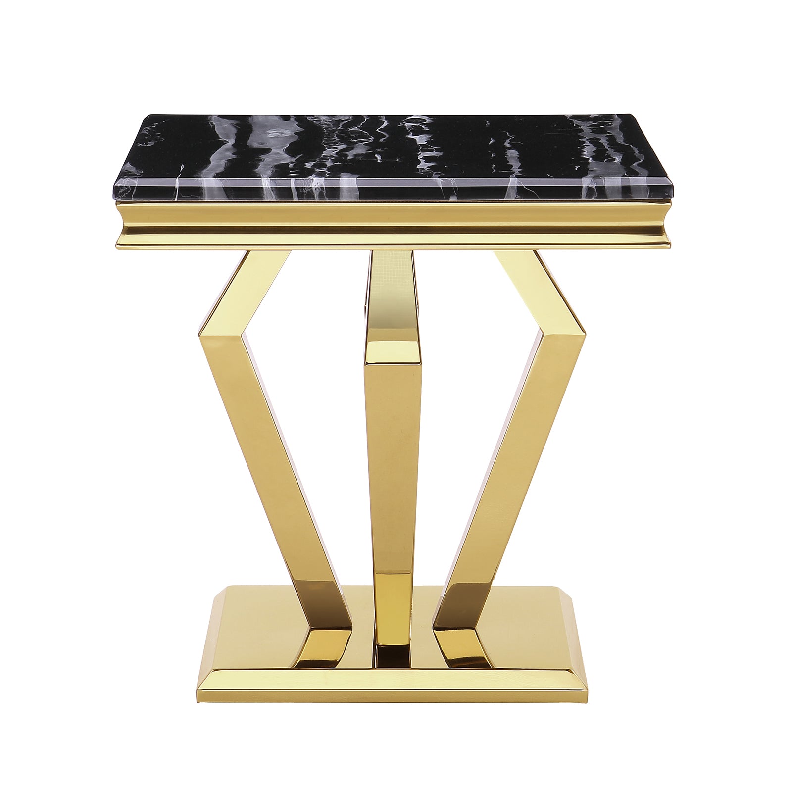 End Table with Gold Geometric Metal Base | E415