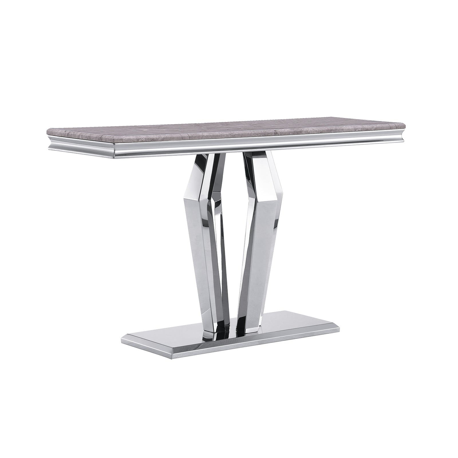 Silver Sofa Table with metal Geometric Base | S508