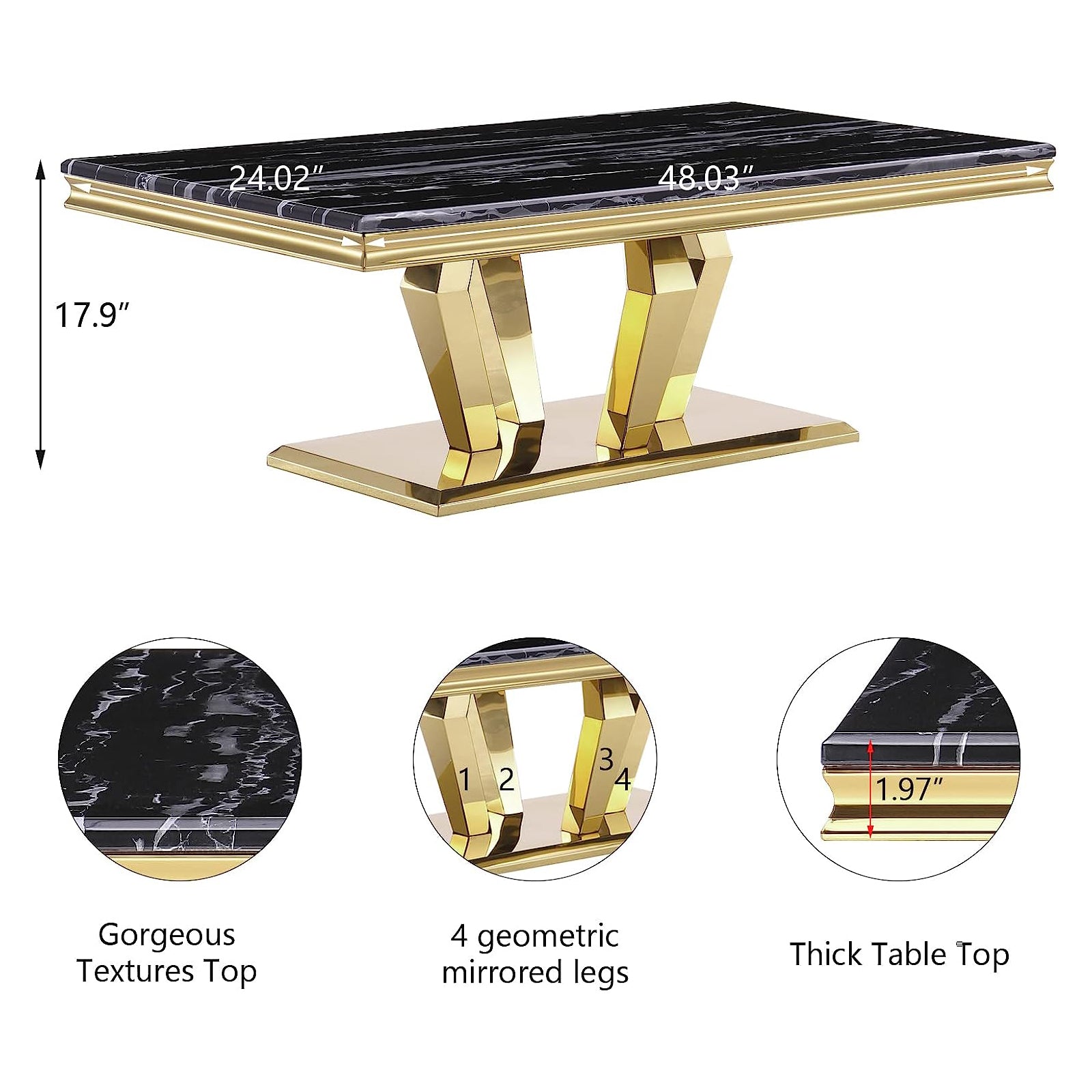 Coffee Table With Gold Metal Four Geometric legs | F301