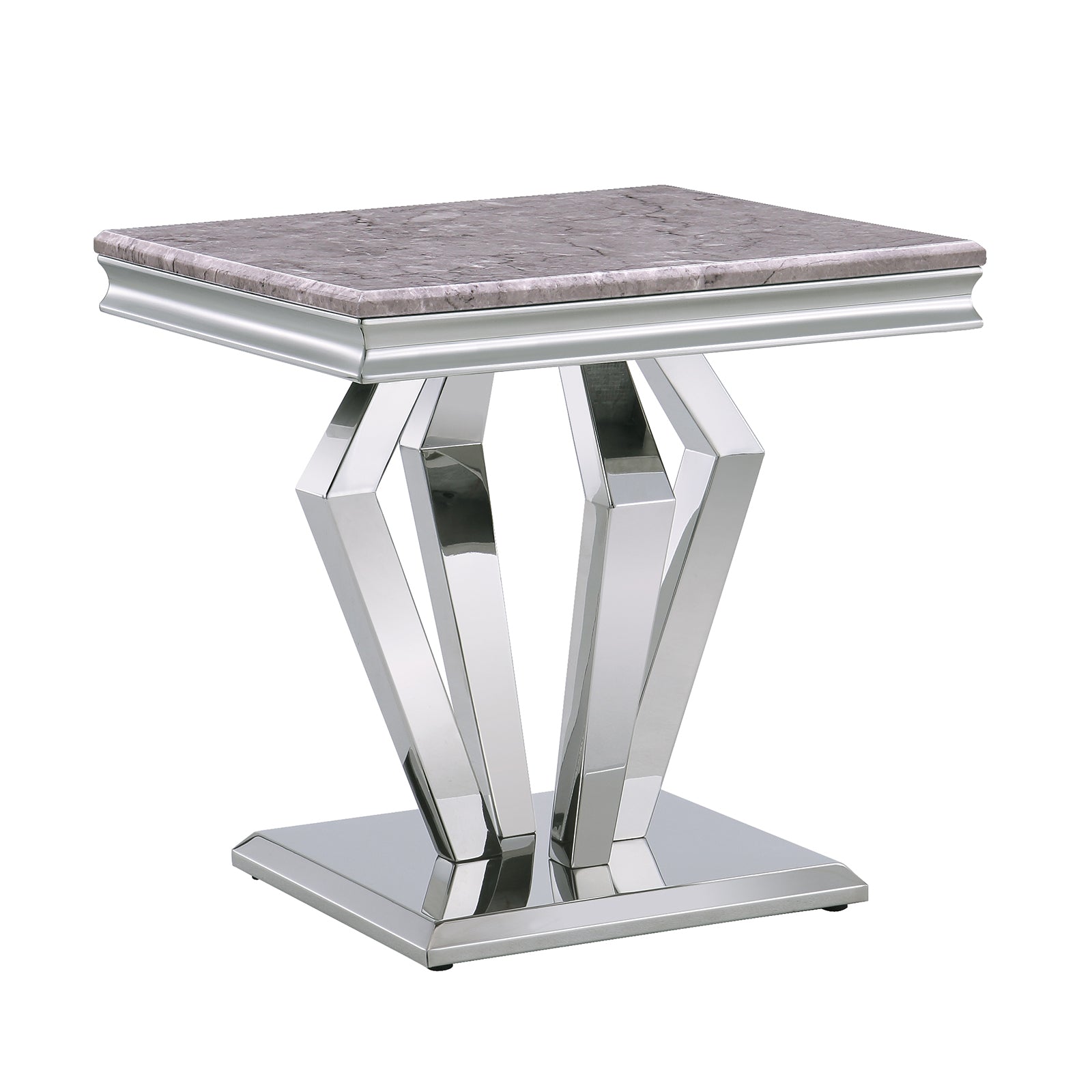 End Table with Silver Geometric Metal Base | E414