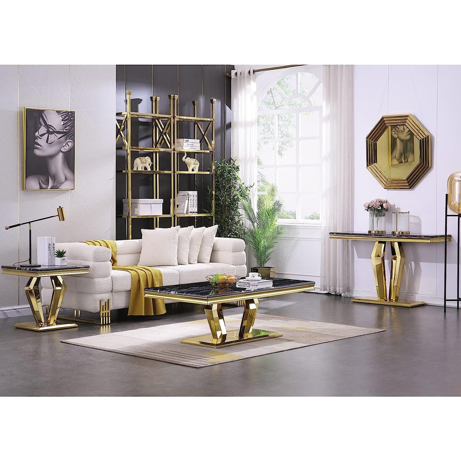 Coffee Table With Gold Metal Four Geometric legs | F301