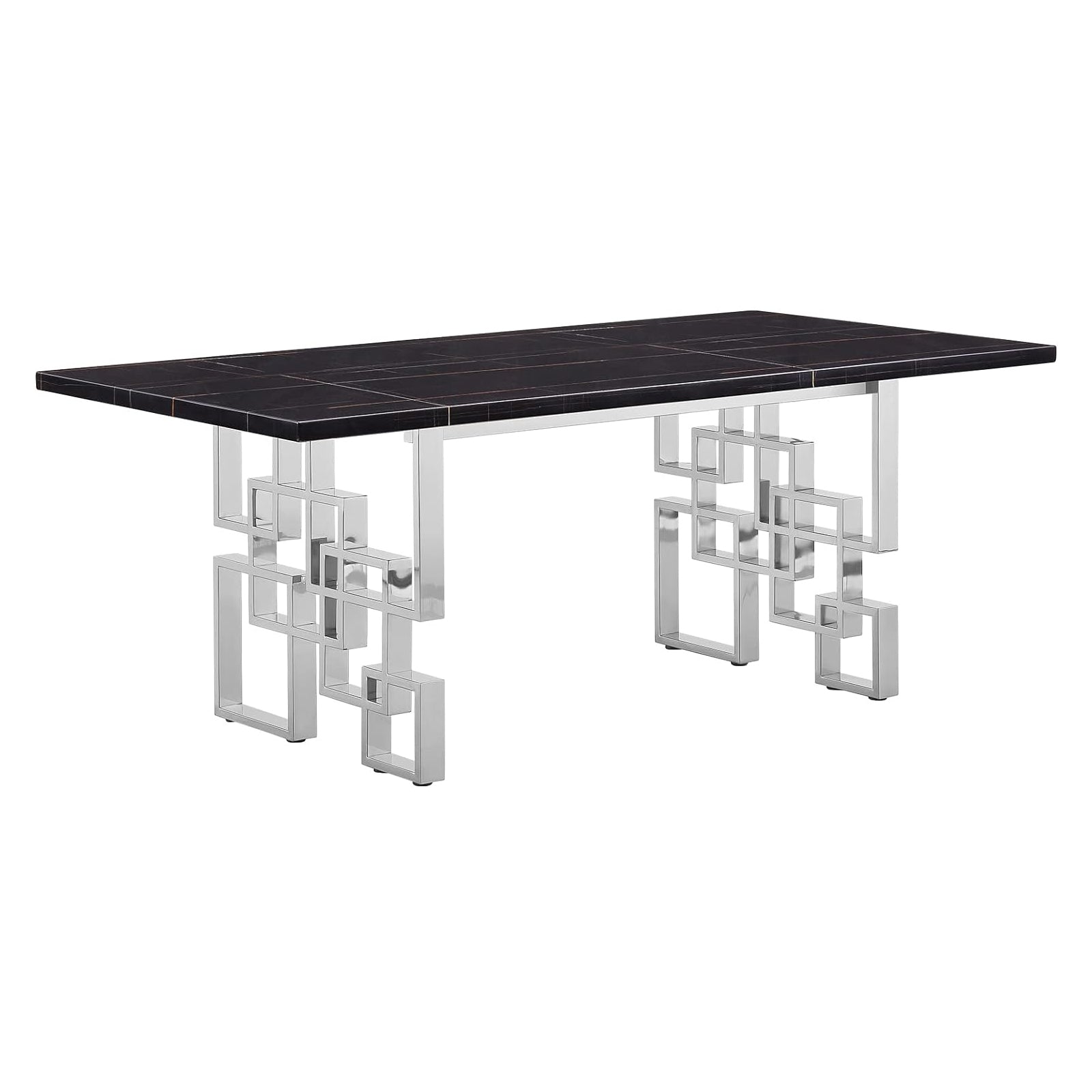 Black dining table | 78" Rectangle Top | Silver Metal geometric legs | T217