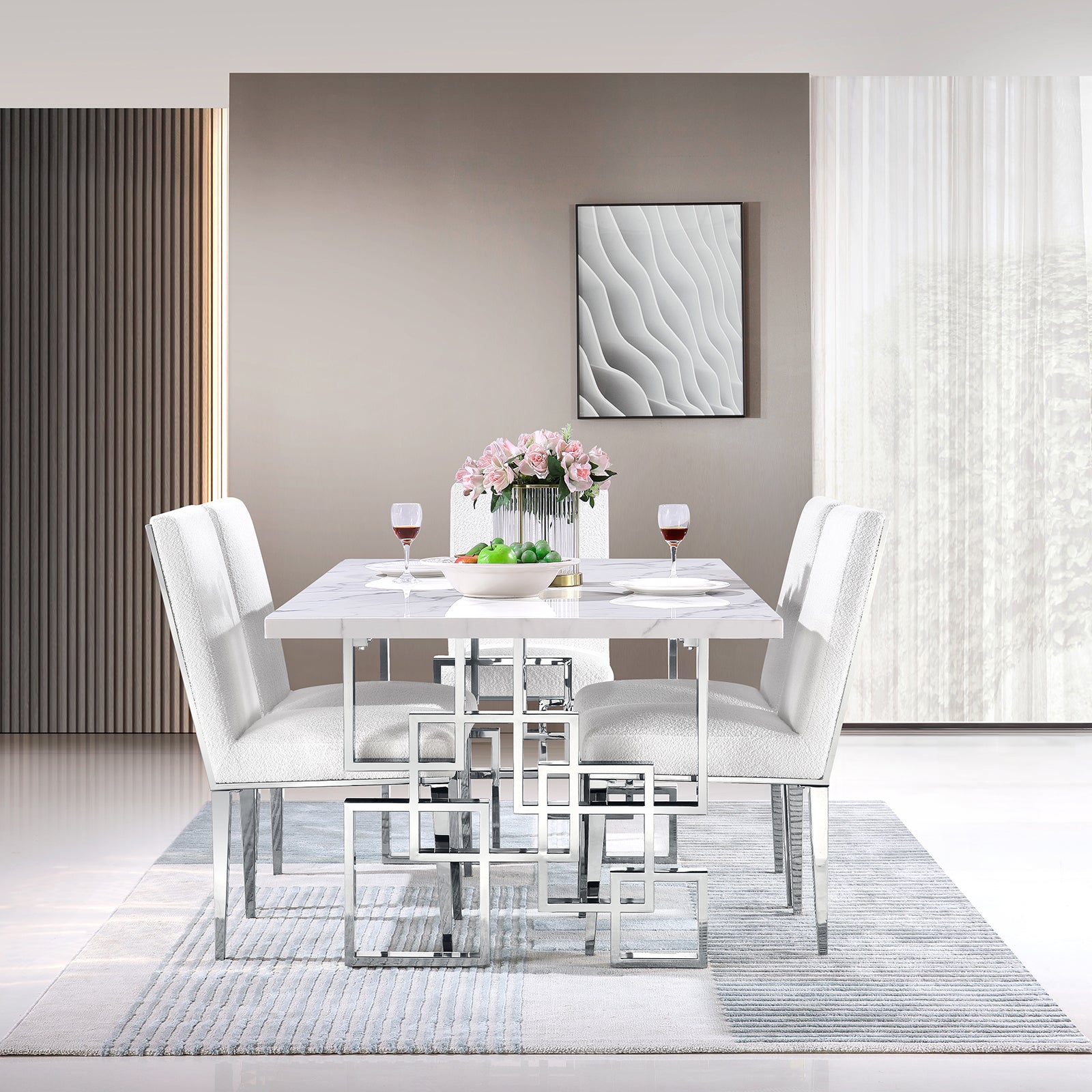 687-Set | AUZ White and Silver Dining room Sets for 6