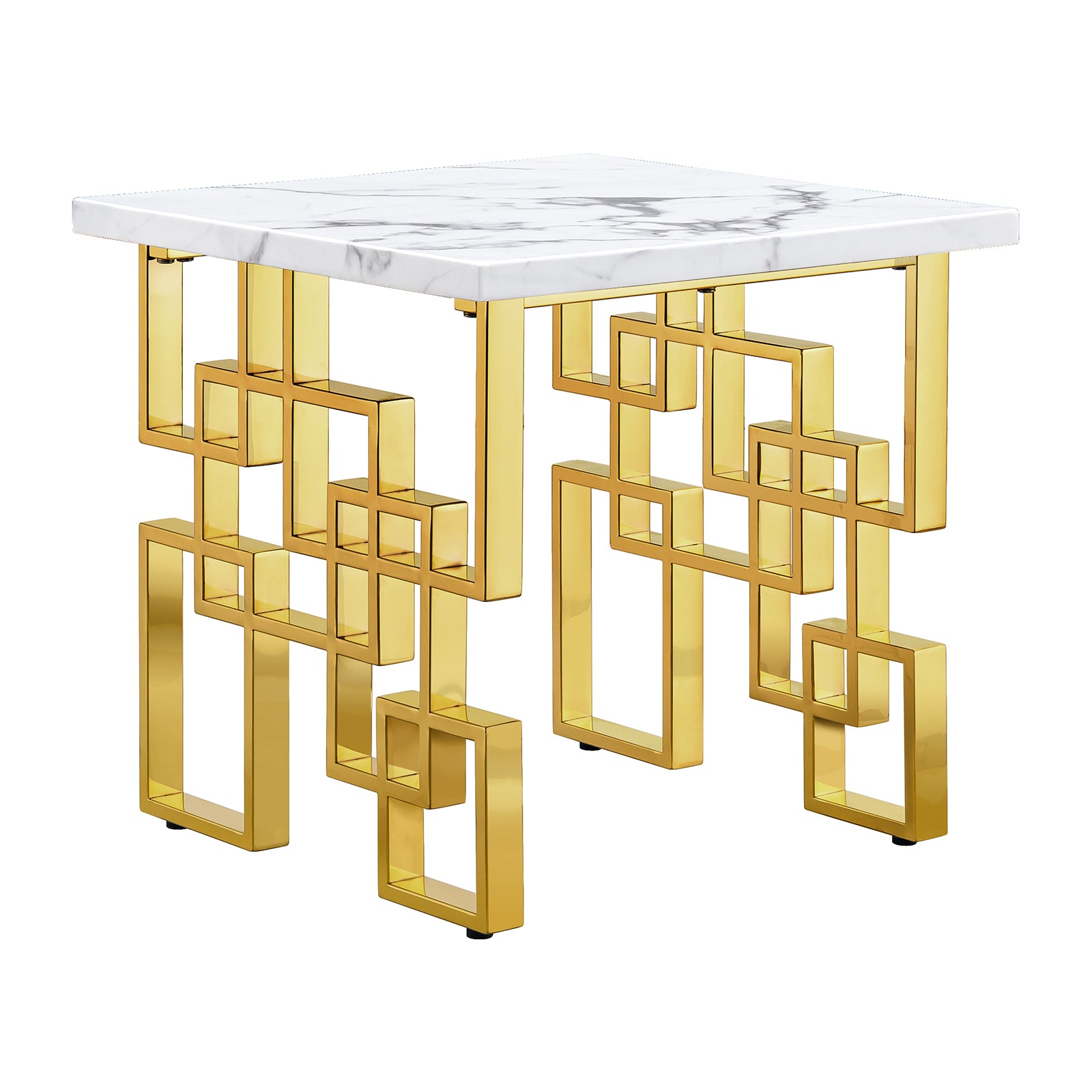 White Gold Living room table Set| MetalGeometric Base | L217