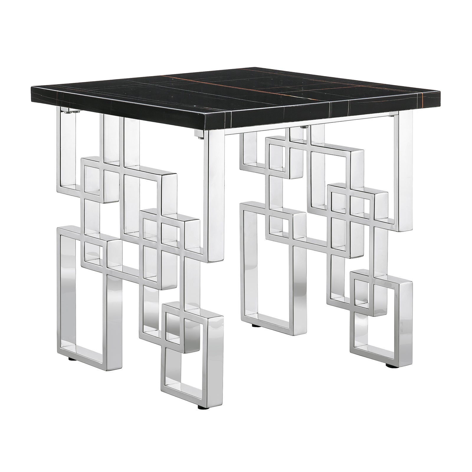 End Table with Silver Geometric Base | E419