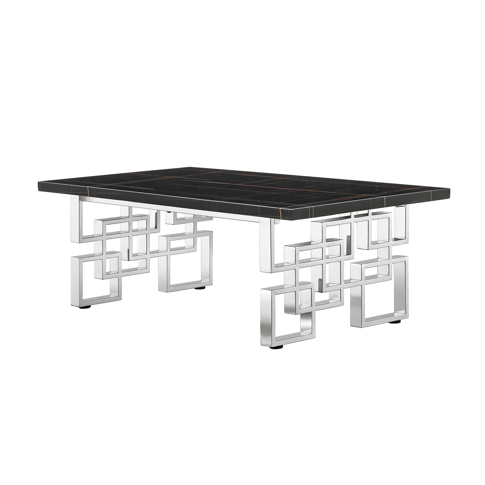 Black Coffee Table with Silver Metal Geometric legs | F318