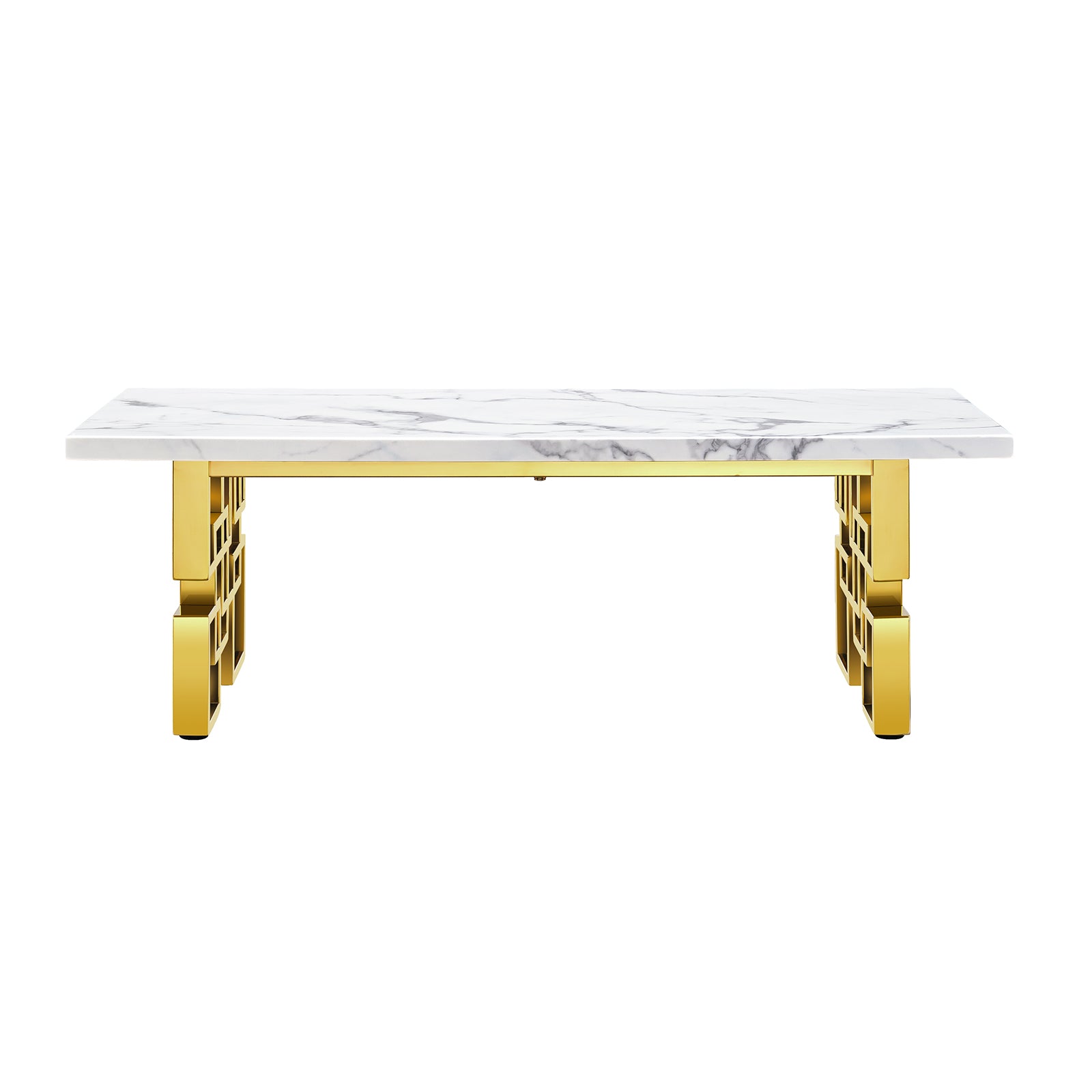 White Coffee Table with Gold Metal Geometric legs | F319