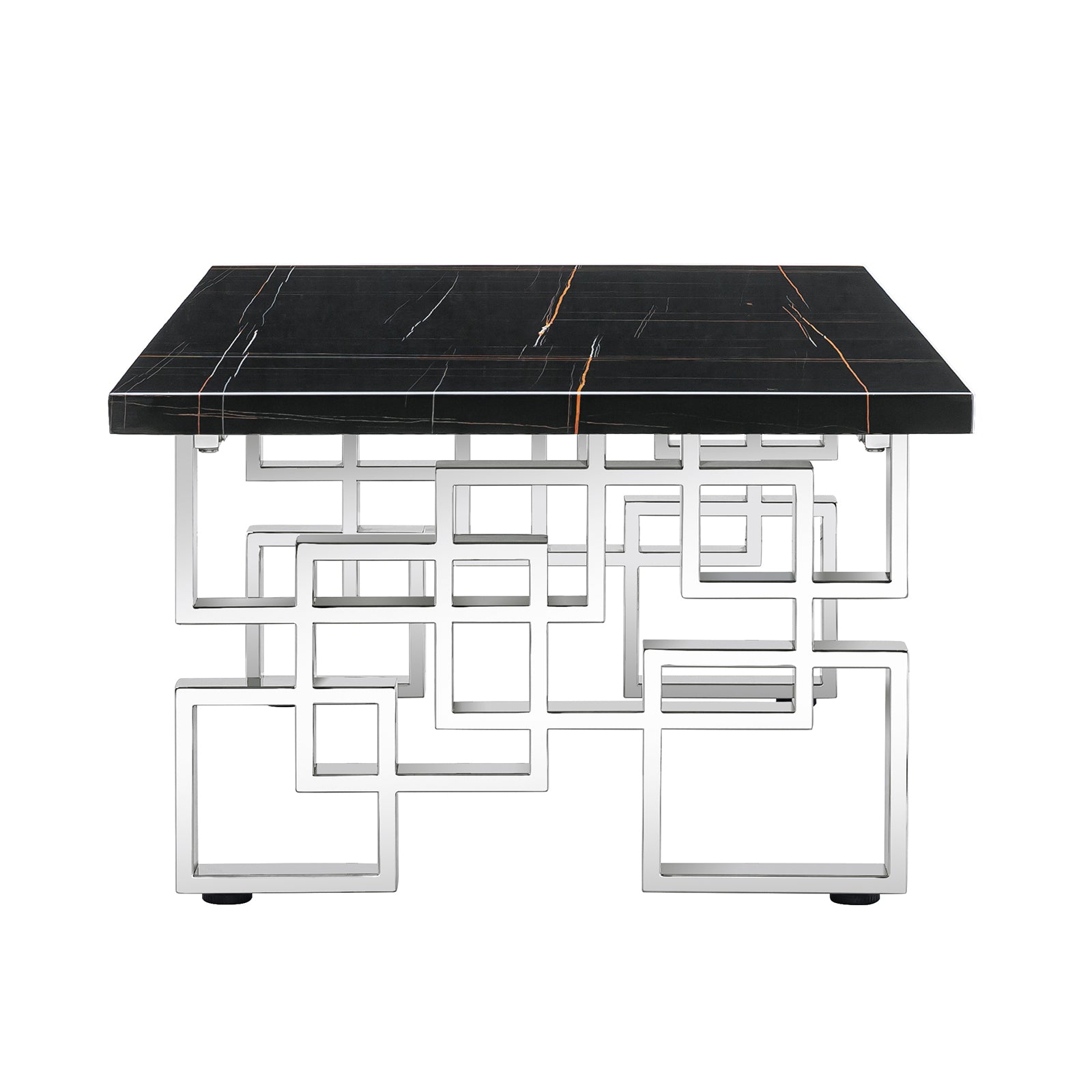 Black Coffee Table with Silver Metal Geometric legs | F318