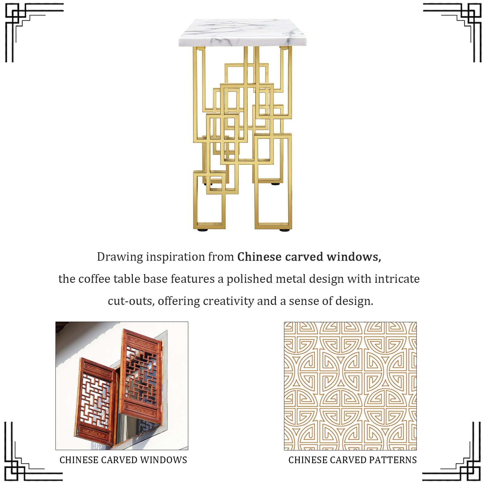 AUZ White Gold Sofa table with geometric legs | S521