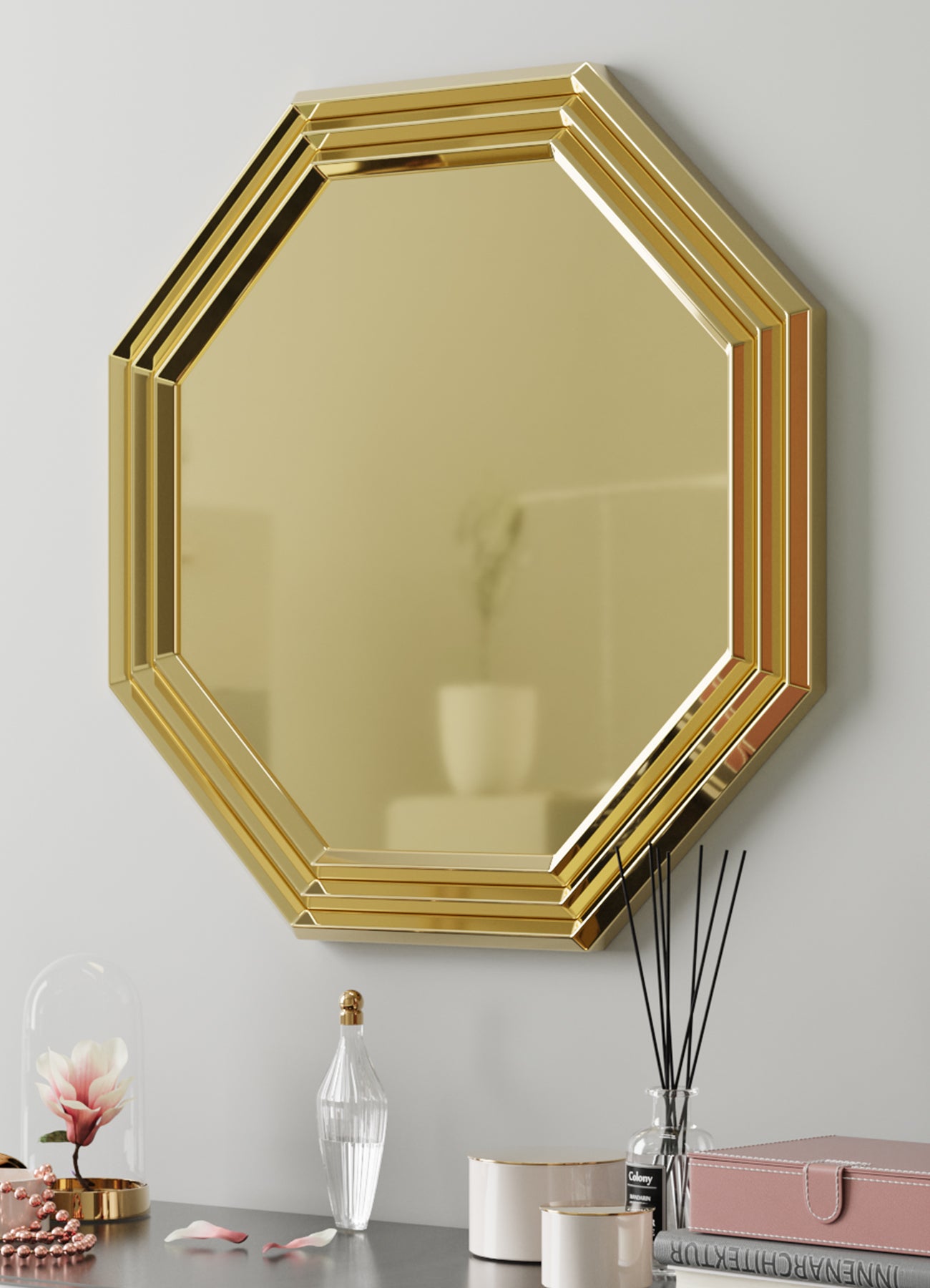 Gold 24" Octagon Geometric Mirror Wall | W101