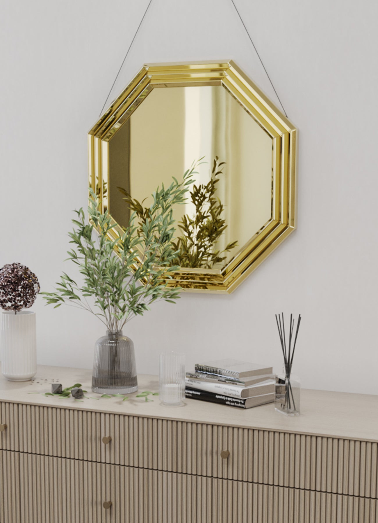 Gold 24" Octagon Geometric Mirror Wall | W101