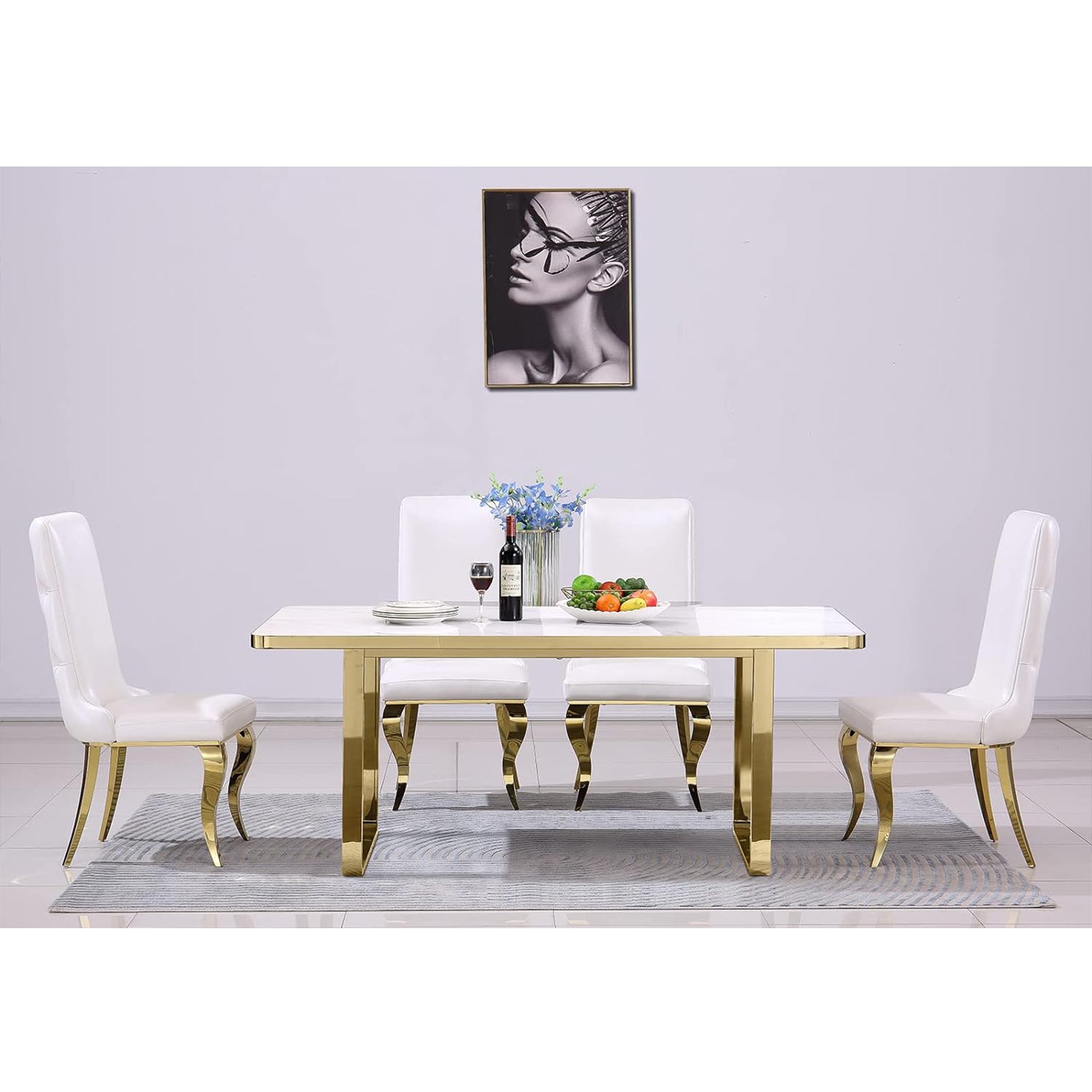 708 Set | AUZ White and Gold Dining room Sets for 6