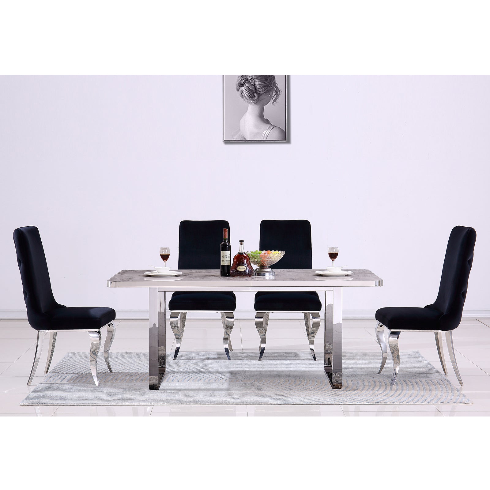 709 Set | AUZ Black and Silver Dining room Sets for 6
