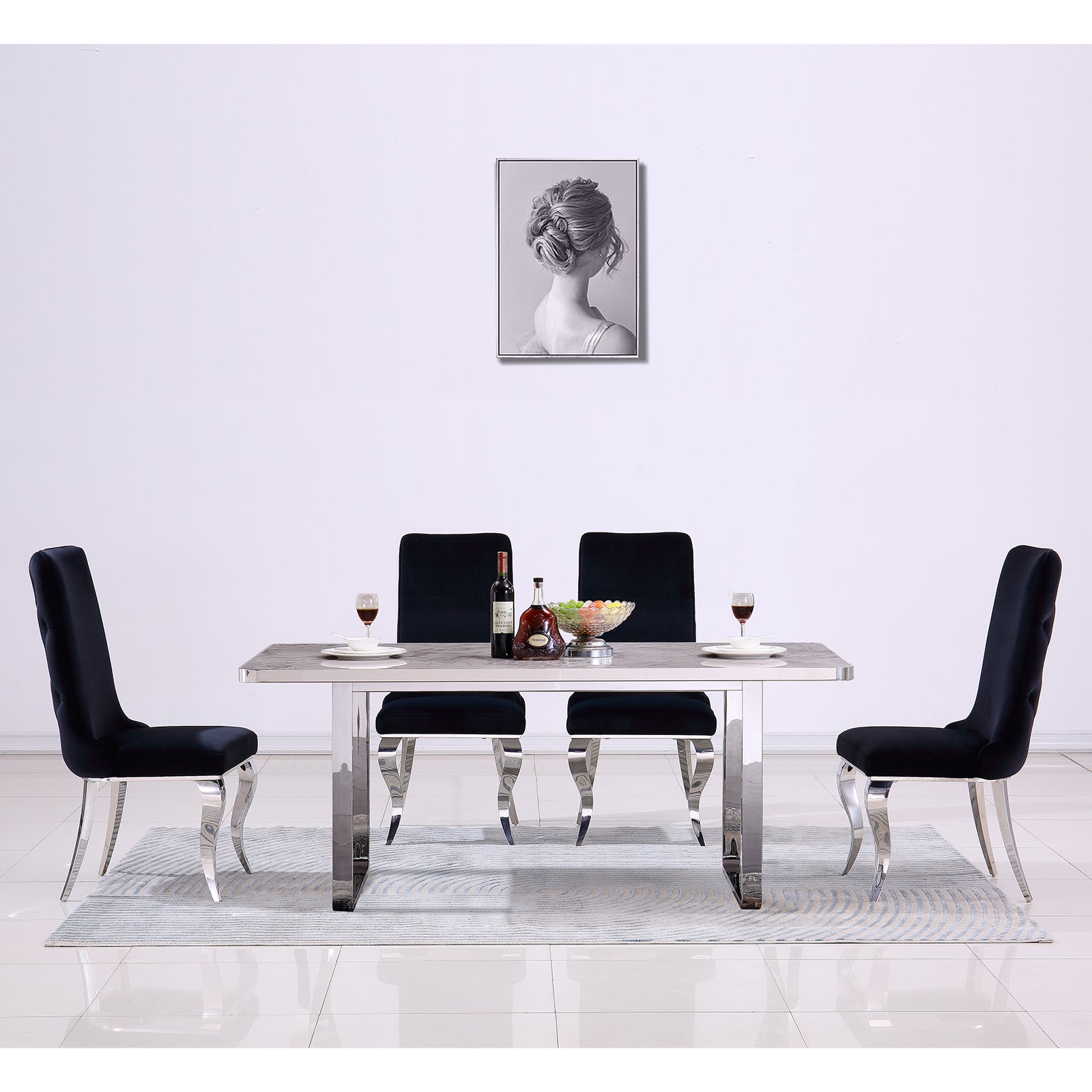709 Set | AUZ Black and Silver Dining room Sets for 6