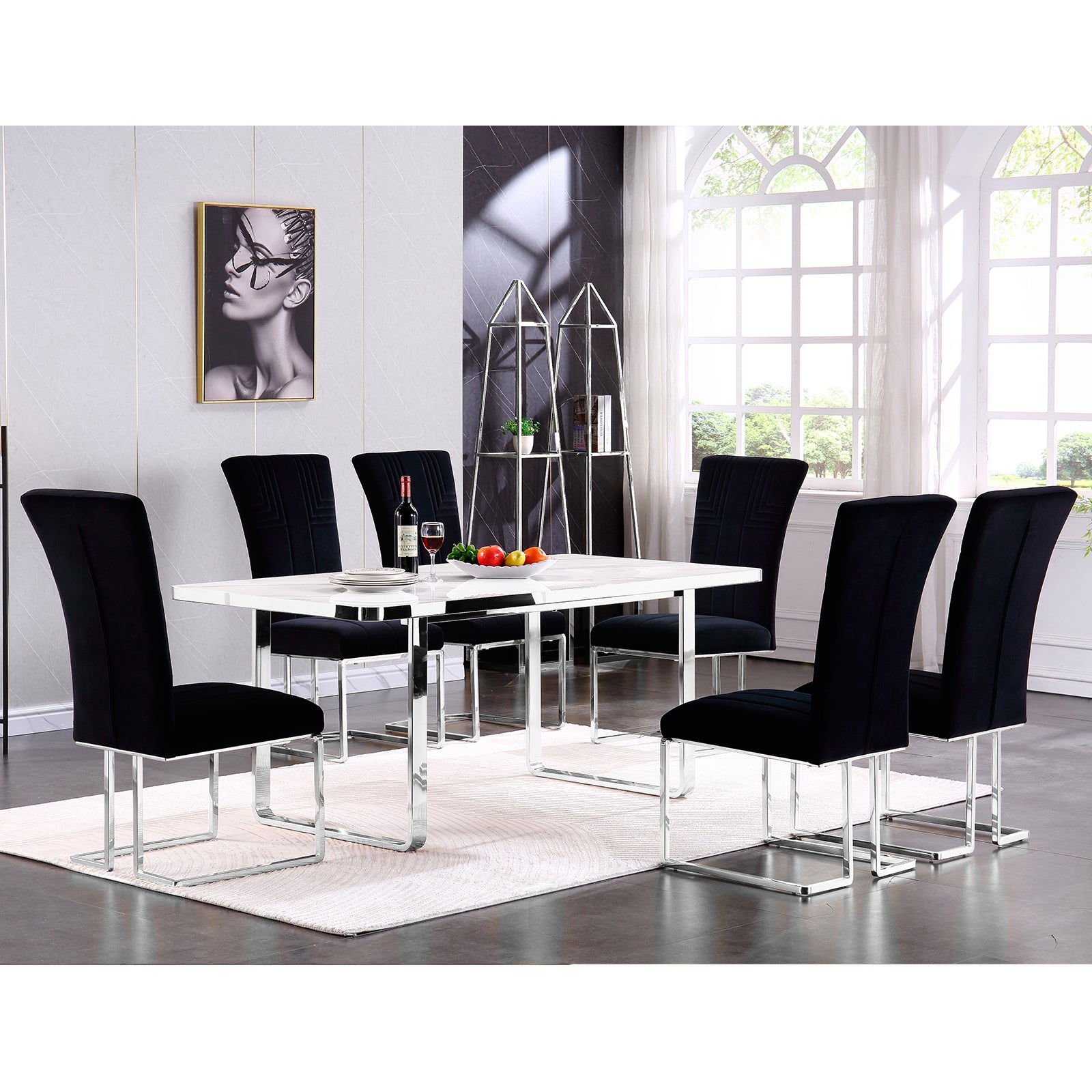 715 Set | AUZ Black and Silver Dining room Sets for 6