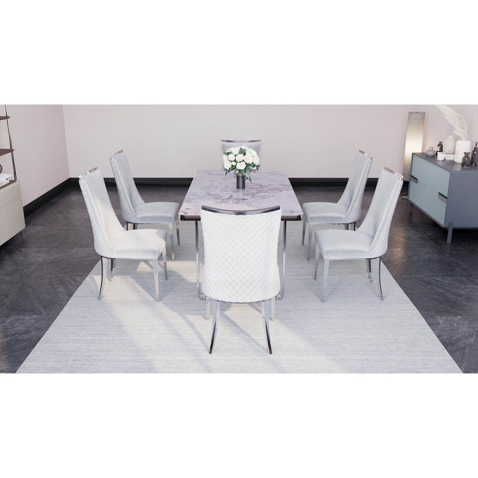 701 Set | AUZ White and Silver Dining room Sets for 6