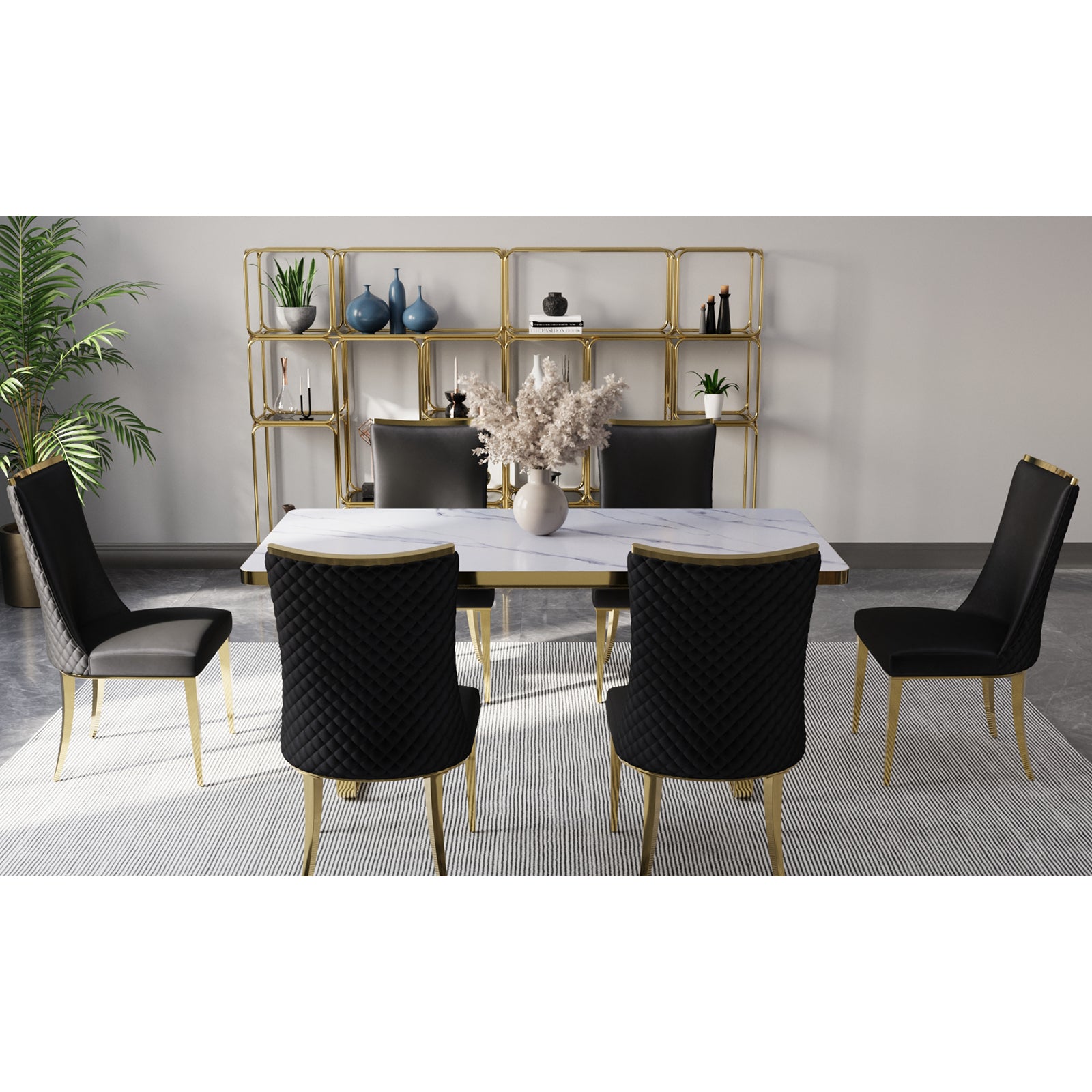 702 Set | AUZ White and Gold Dining room Sets for 6
