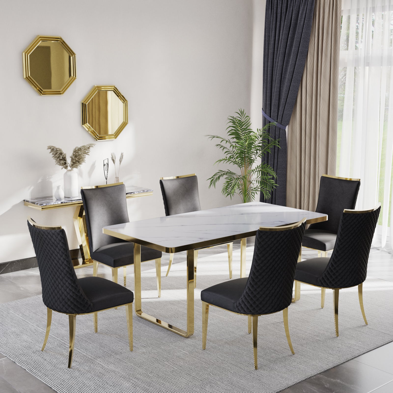 702 Set | AUZ White and Gold Dining room Sets for 6
