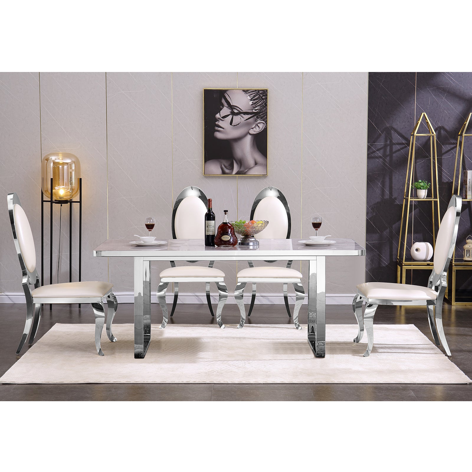 705 Set | AUZ White and Silver Dining room Sets for 6