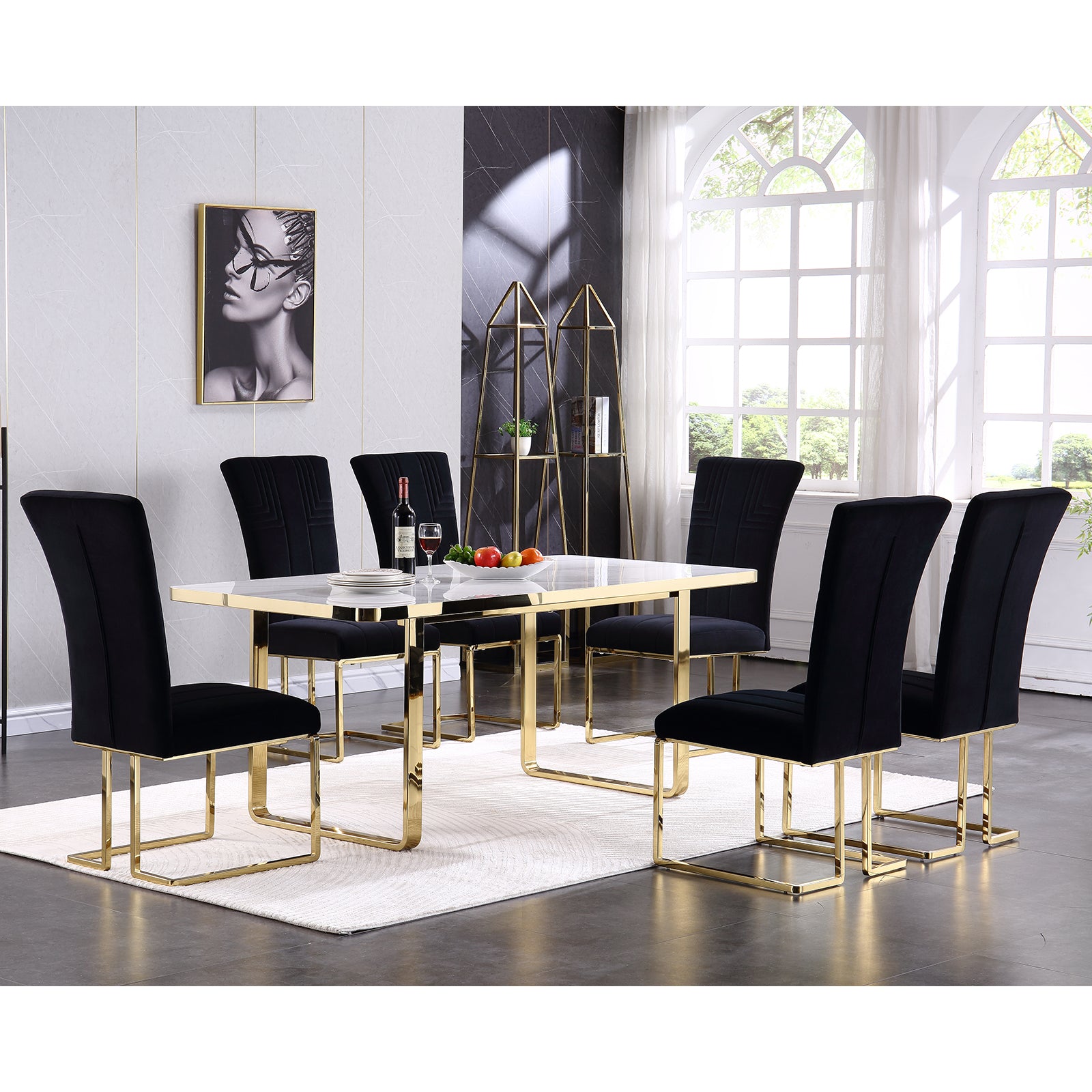 710 Set | AUZ Black and Gold Dining room Sets for 6